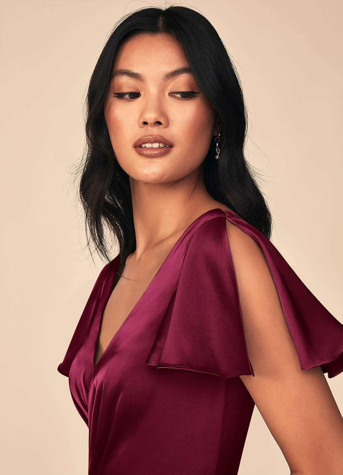 Azazie Soren Bridesmaid Dresses Burgundy A-Line Pleated Stretch Satin Dress image5