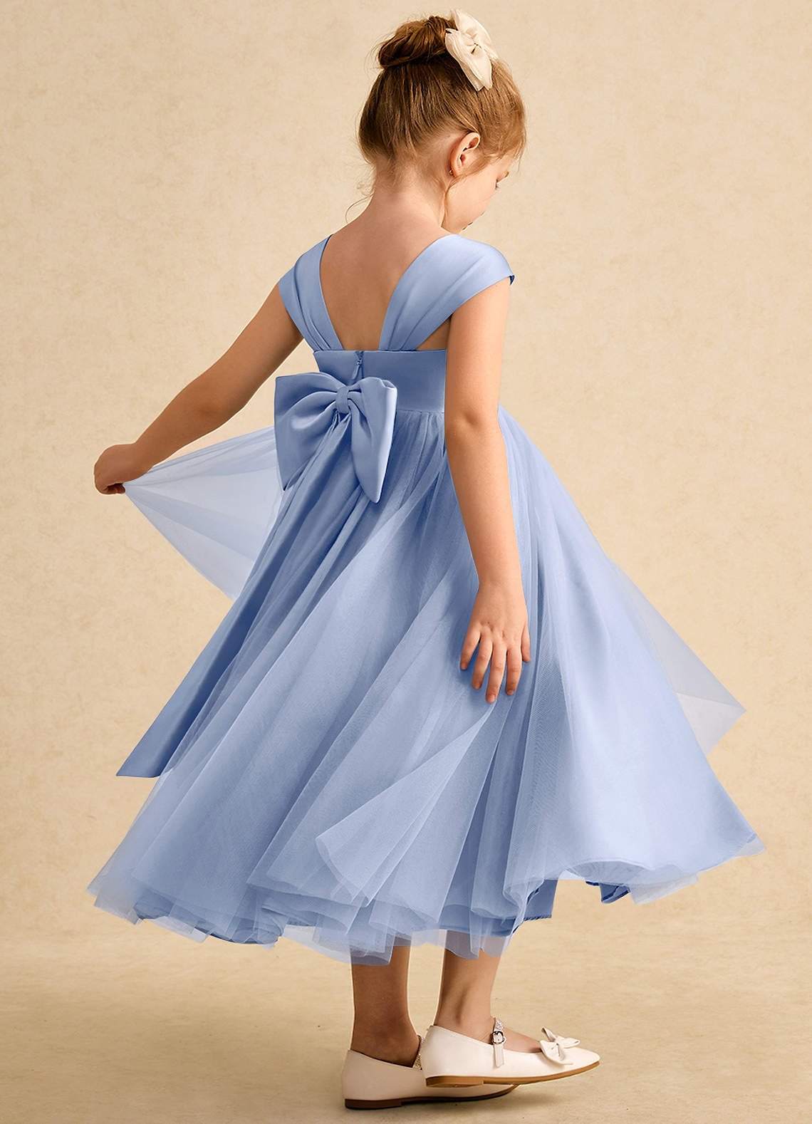 Azazie Chickadee Flower Girl Dresses Ice Ball-Gown Sweetheart Neckline Matte Satin Dress image1