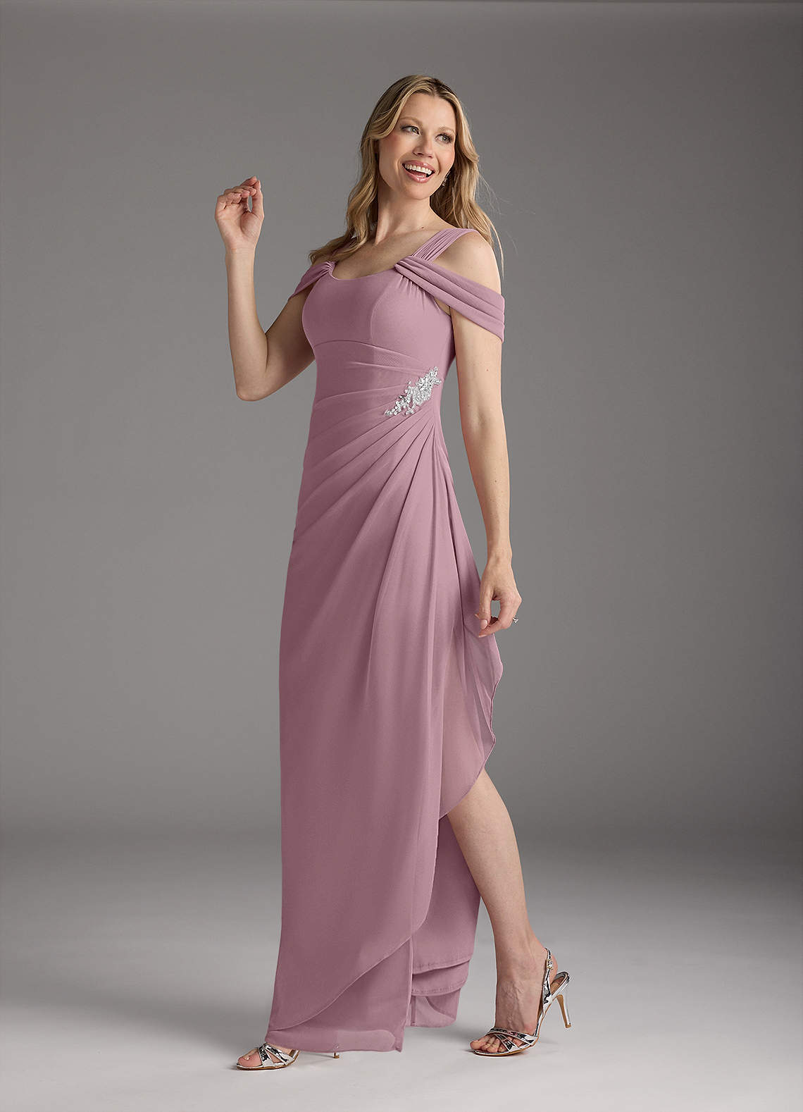 Azazie Weitzman Mother of the Bride Dresses Dusty Rose Sheath Sequins Mesh Dress image1