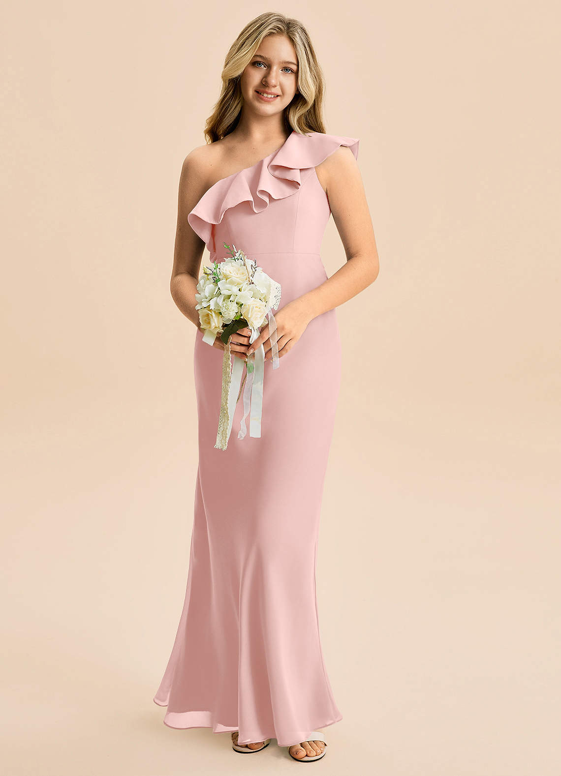 chiffon junior bridesmaid dresses cheap Pink A-line Scoop Floor-Length Chiffon Junior Bridesmaid Dress