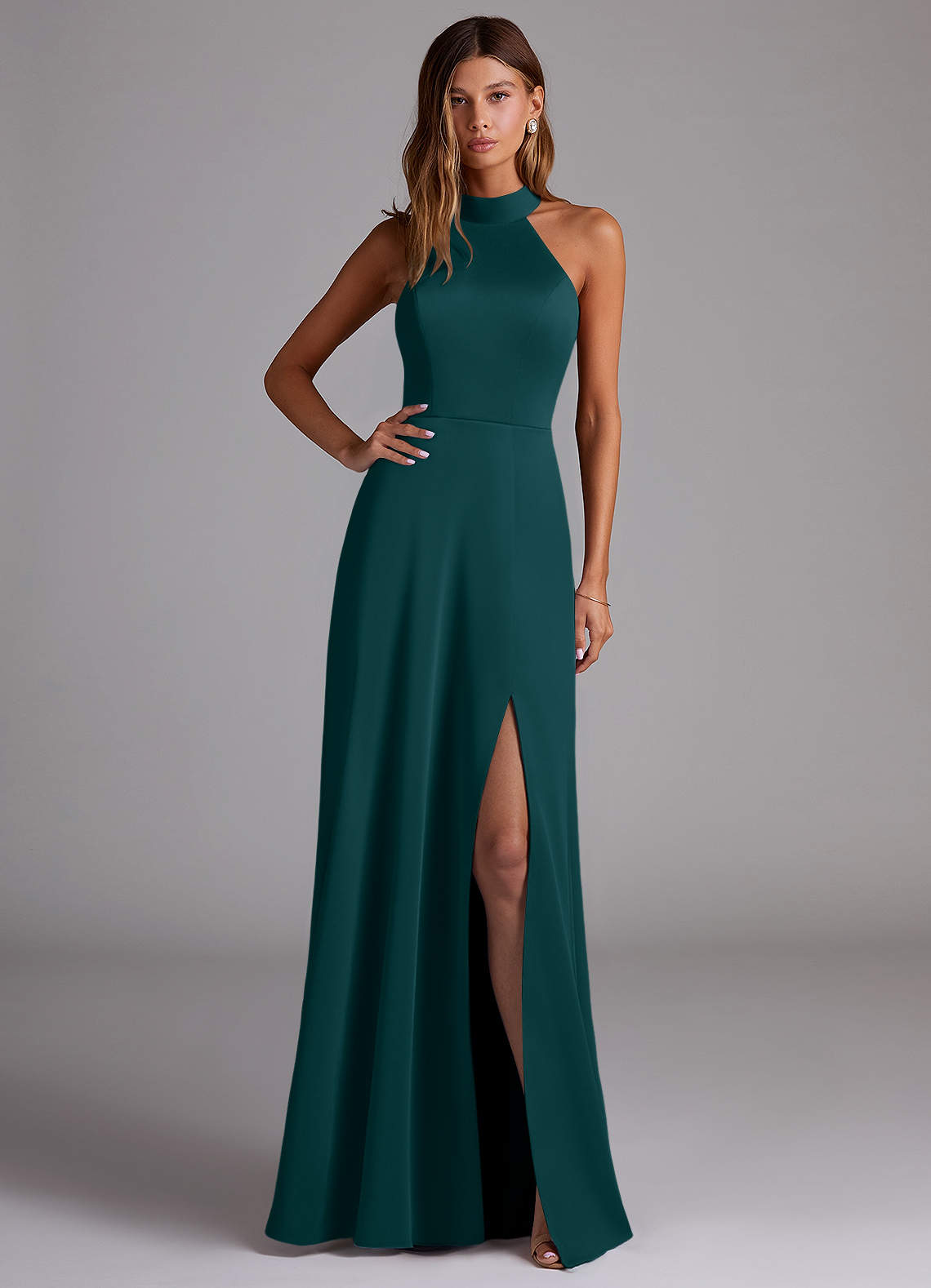 Azazie Myra Brautjungfernkleider A-Linie Seitliche Cut-Outs Stretch-Satin Kleid Kiefer image1
