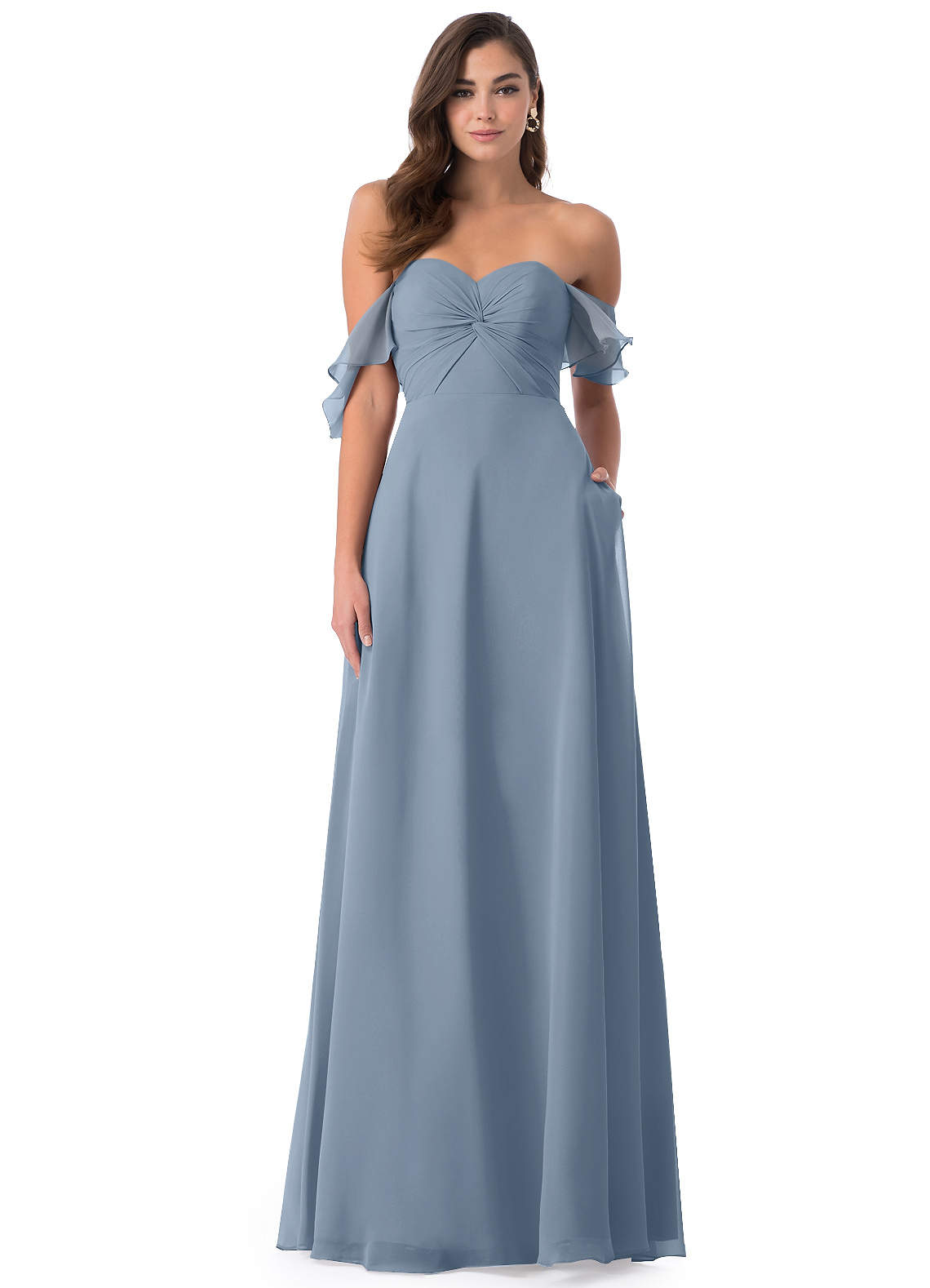 Azazie Juna Abiti da Damigella Abito Convertibile A-Line in Chiffon Increspato Blu Polveroso image1