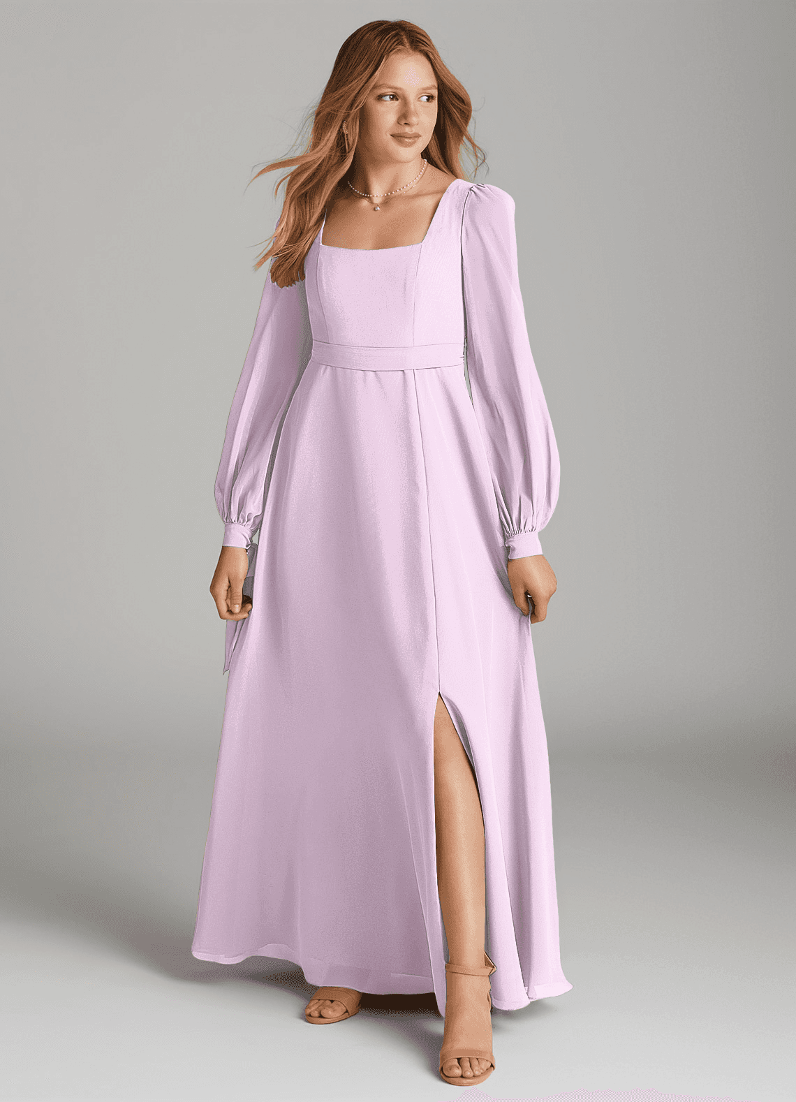 Azazie Leonia Junior Frosted Lilac A-Line with Pockets Chiffon Dress image1