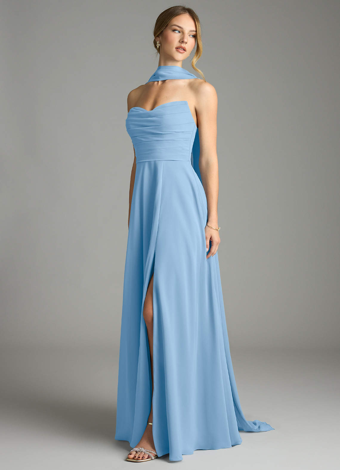 Azazie Ayla Abiti da Damigella Abito A-Line in Chiffon Scollo a Cuore Azzurro Polvere image8