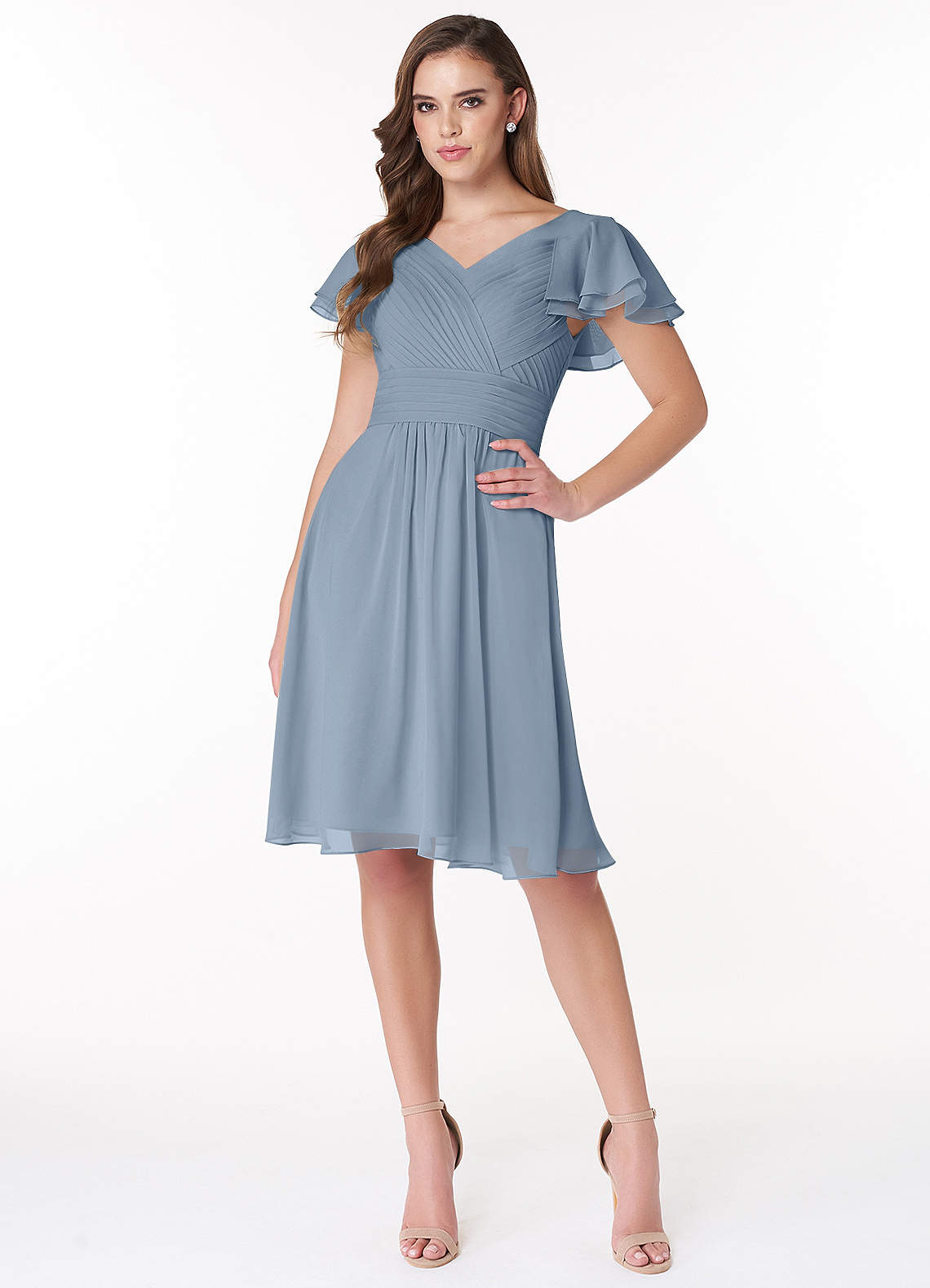 Azazie Hadley Dusty Blue Modest Bridesmaid Dresses | Azazie