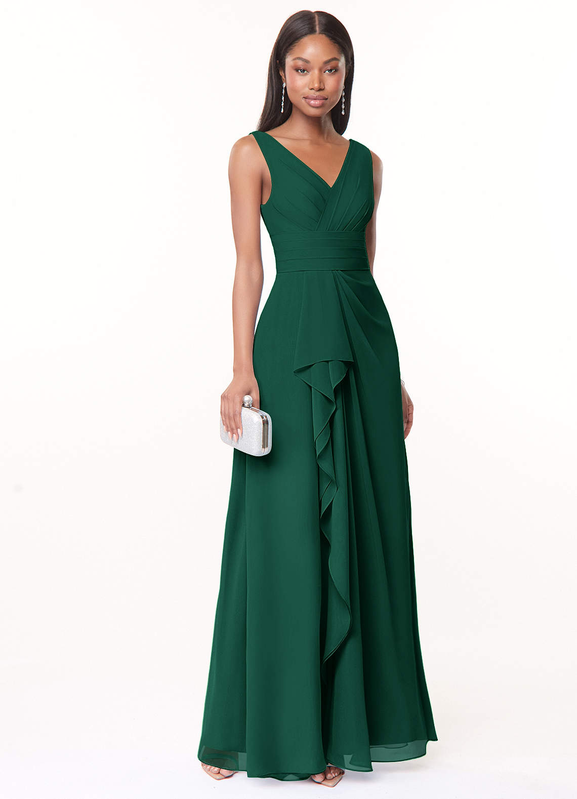 Azazie Julianna Bridesmaid Dresses Emerald A-Line Chiffon Dress image1