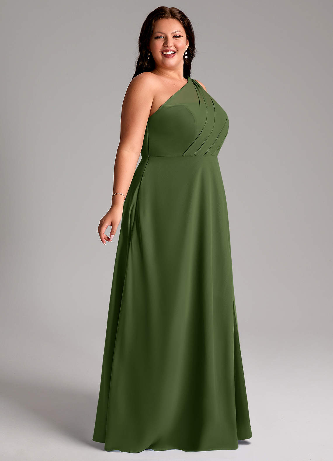 Azazie Phaedra Bridesmaid Dresses Olive A-Line One Shoulder Chiffon Dress image8