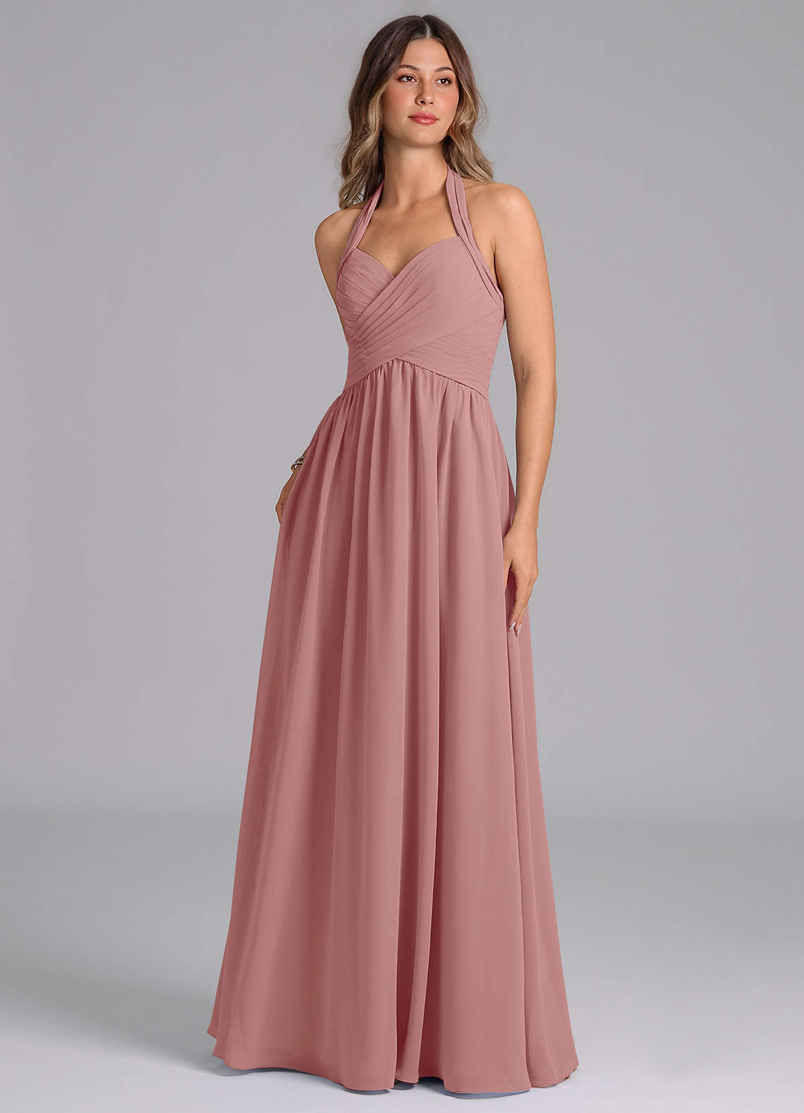 Azazie Darlyn Bridesmaid Dresses Dusty Rose A-Line Pleated Chiffon Dress image1