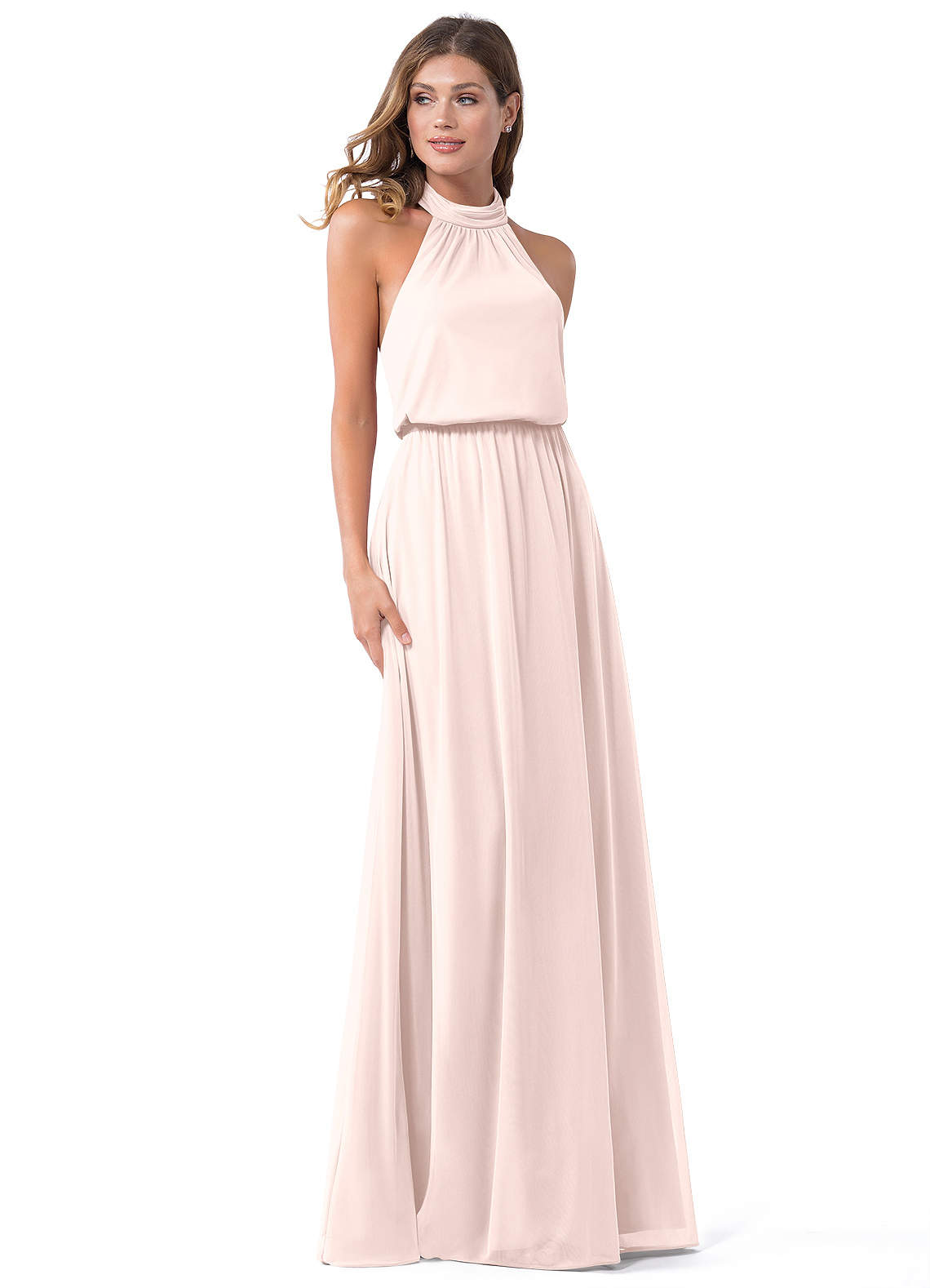 Azazie Landry Vestidos de damas de honor Vestido de Pétalo De Rosa de Malla de Corte en A con Plisado image1
