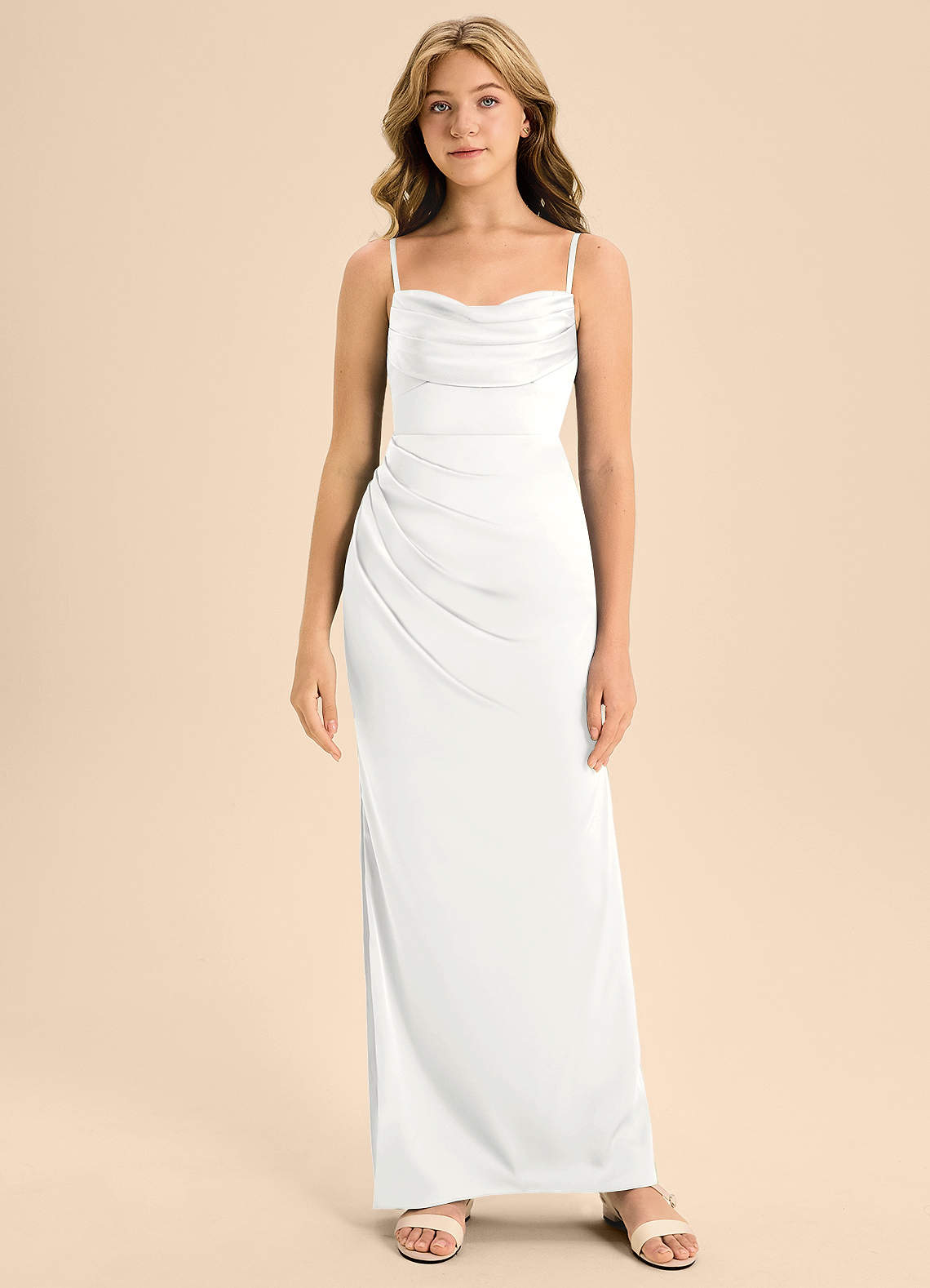 Azazie Mai Junior White Sheath Sweetheart Neckline Stretch Satin Dress image4