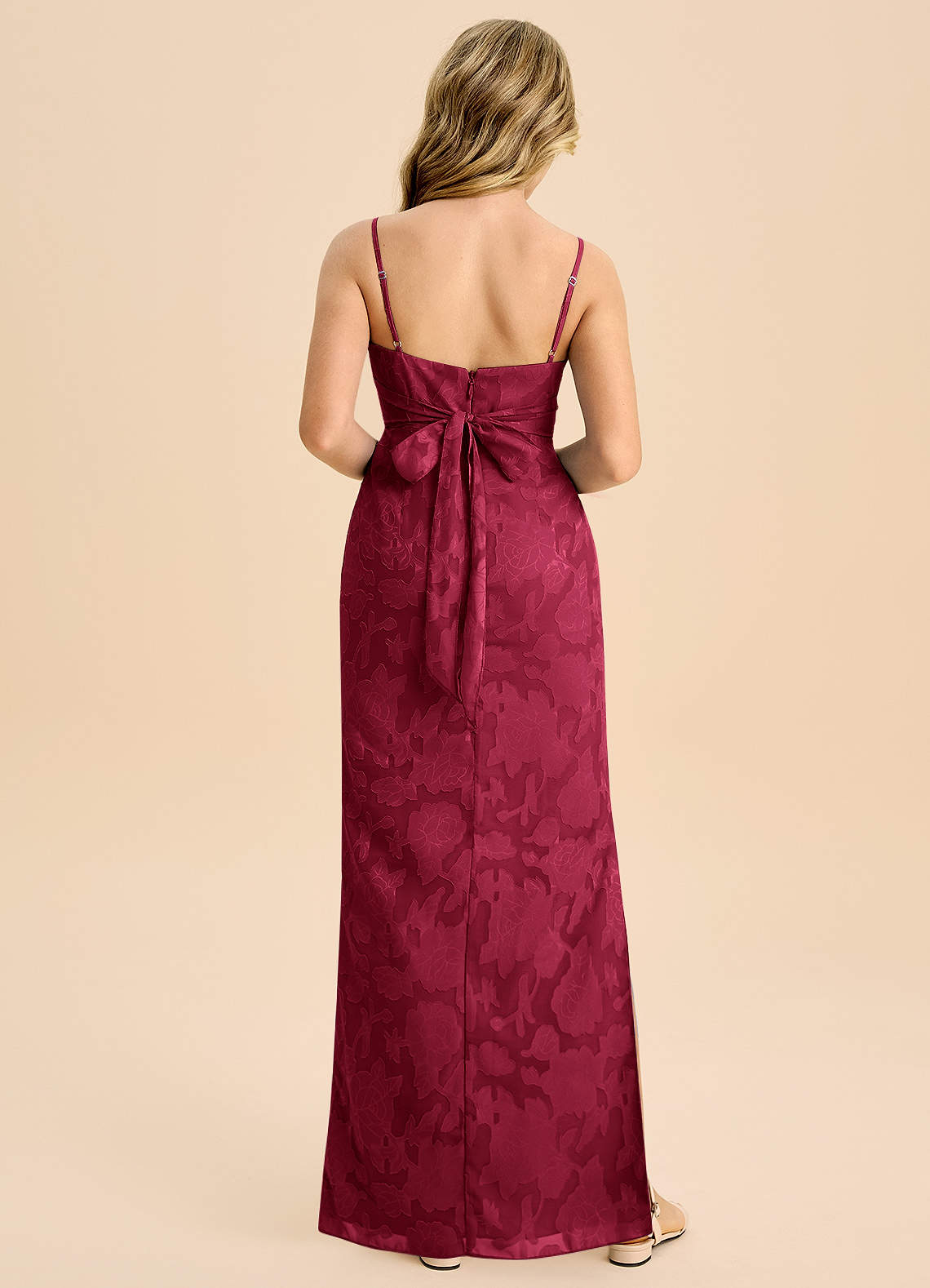 Azazie Mai Junior Osłona Pofałdowany Kwiatowe wypalenie Długość podłogi Młodsza druhna Sukienka image1