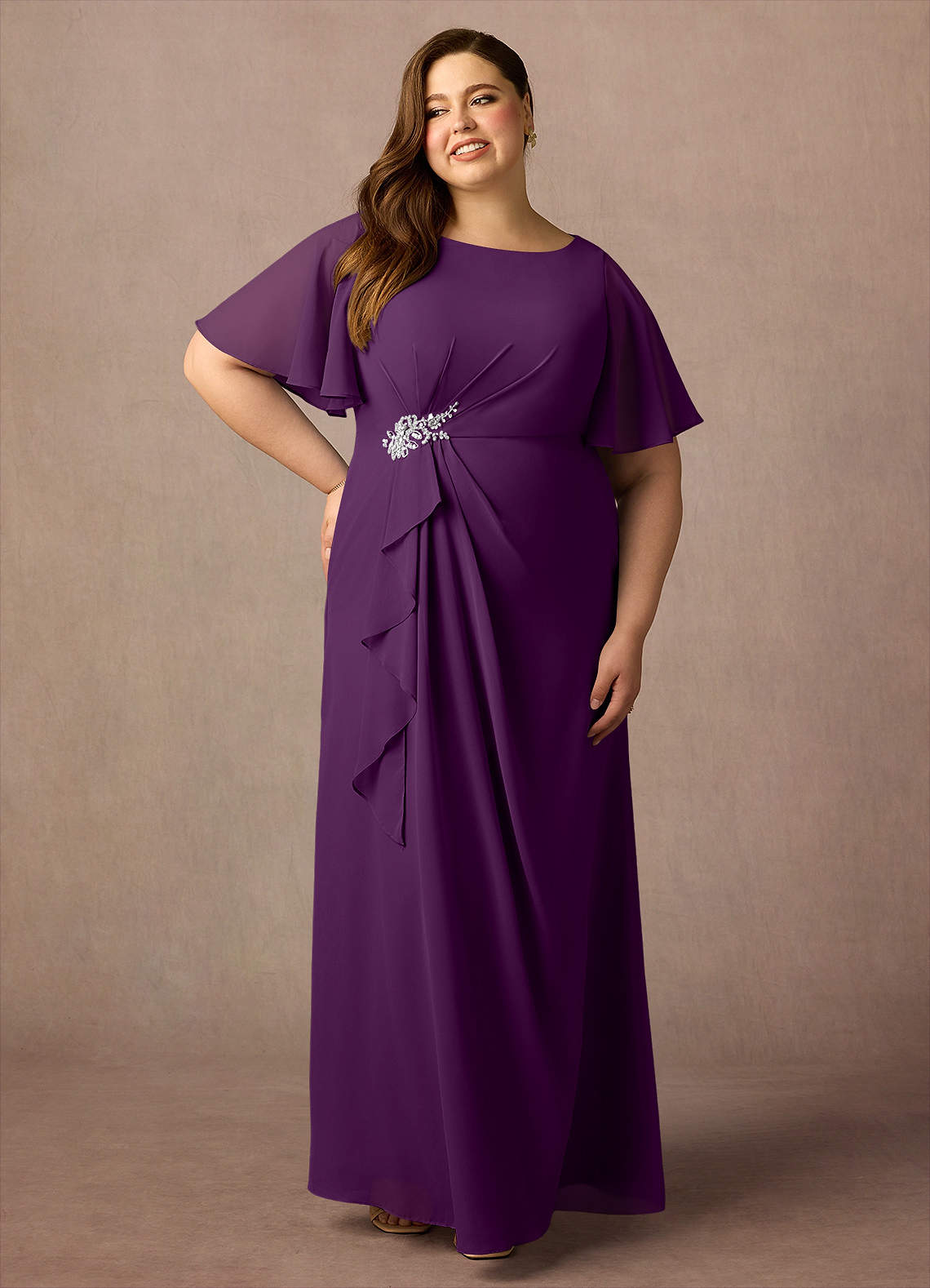 Azazie Rain Mother of the Bride Dresses Grape Sheath Beaded Chiffon Dress image1