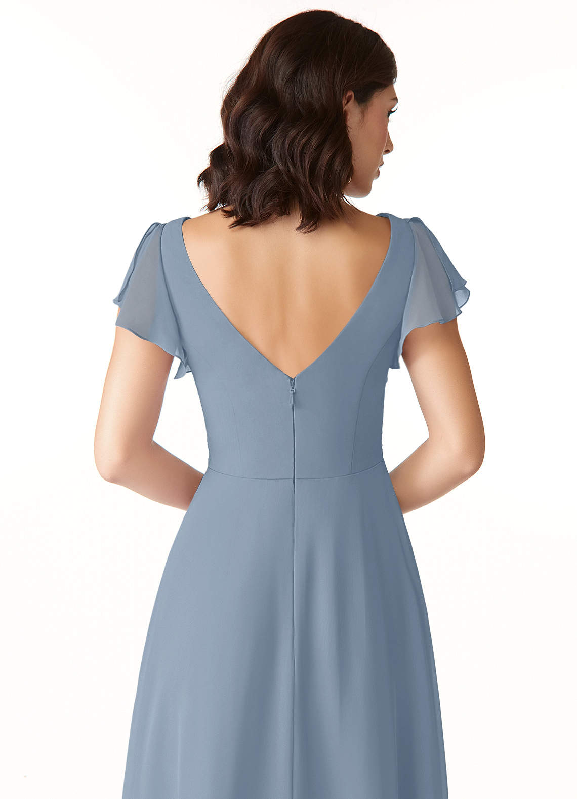 Azazie Omari Bridesmaid Dresses Dusty Blue A-Line Chiffon Dress image5