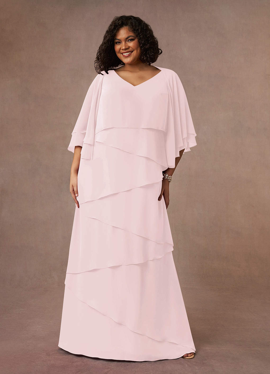 Azazie OHara Klänningar till brudens mor Klänning A-Line i Chiffong V-ringad Rodnande Rosa image1