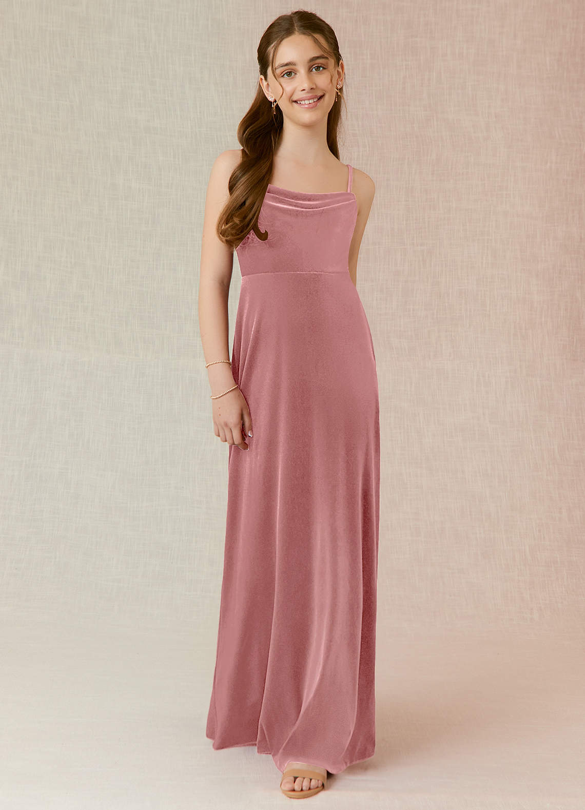 Azazie Solange Junior Robe Trapèze en velours Rose Poussiéreuse image1