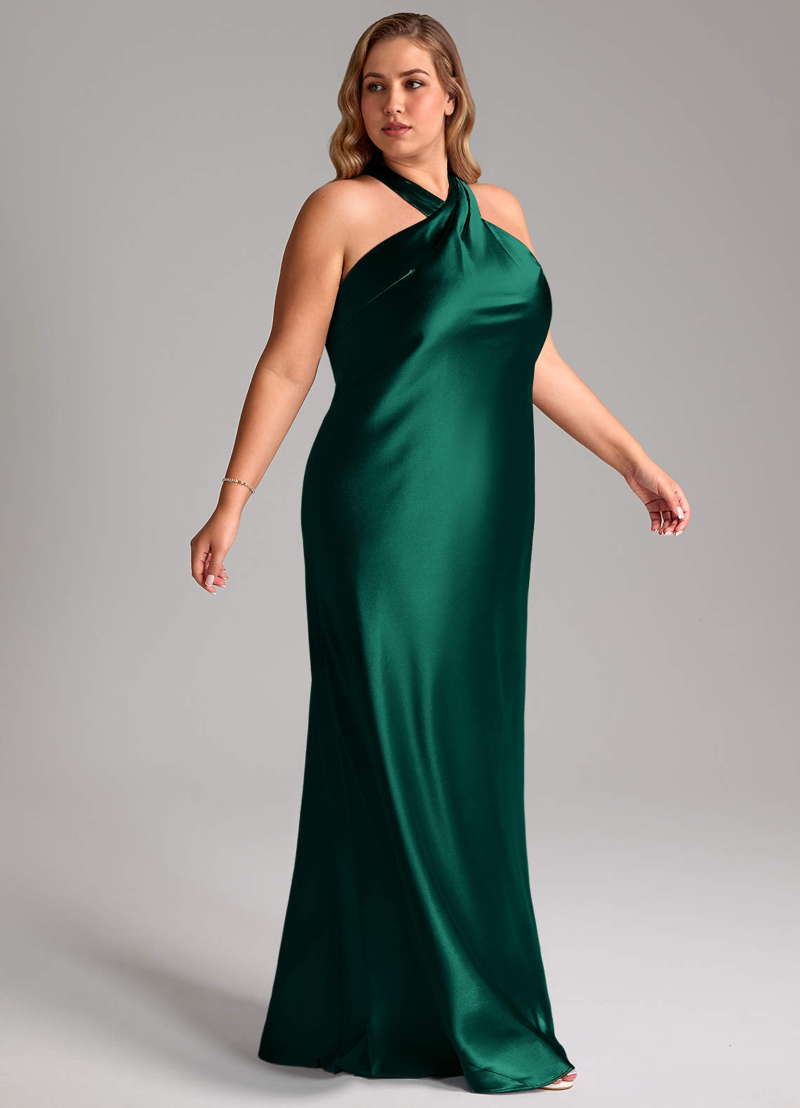 Azazie Doretta At-home Try On Dresses Espresso Mermaid Bow Metallic Satin Dress image9