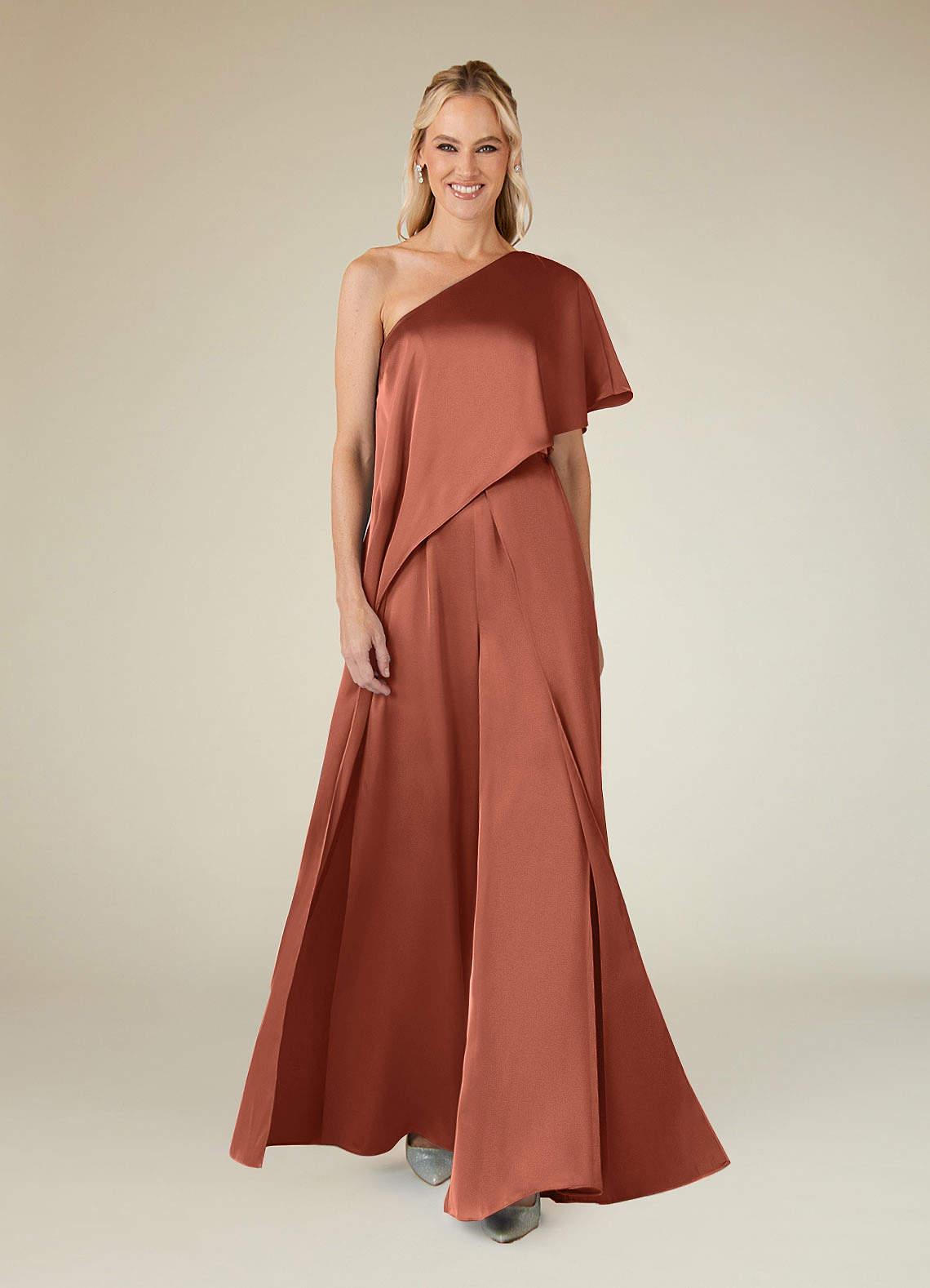 Azazie Hagretta Klänningar till brudens mor Klänning Jumpsuit/byxdräkt i Stretch Satin Lera image1