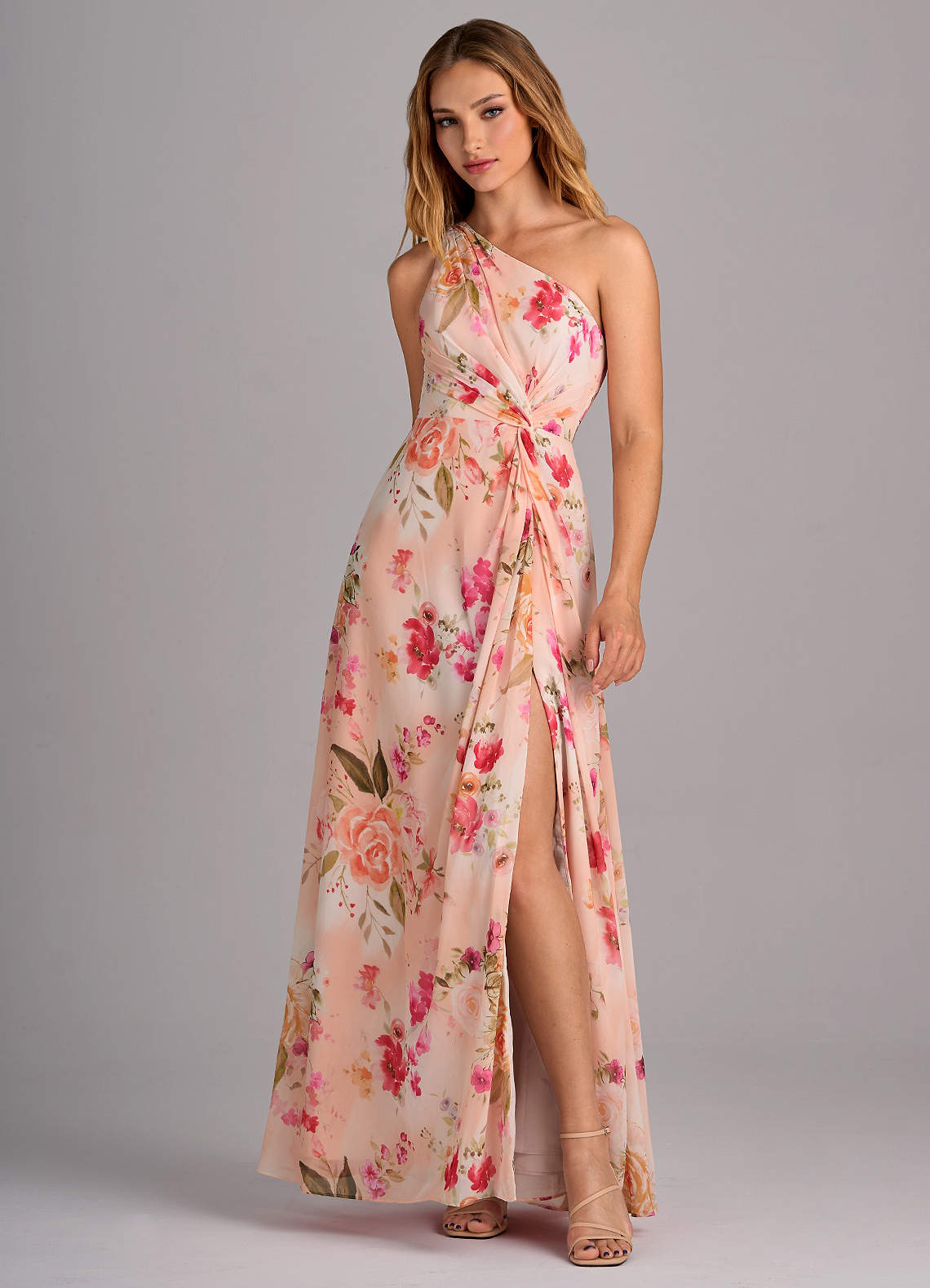 Azazie Brooke Bridesmaid Dresses Abstract Bouquet Floral A-Line One Shoulder Chiffon Dress image2