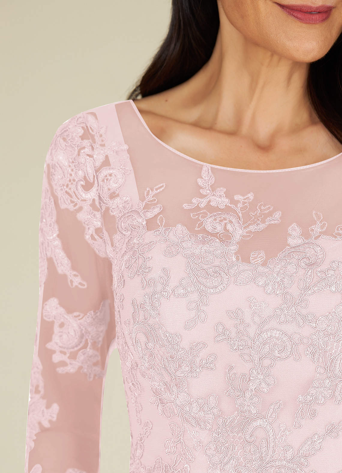 A-Line Lace Applique Chiffon Tea-Length Dress Sage