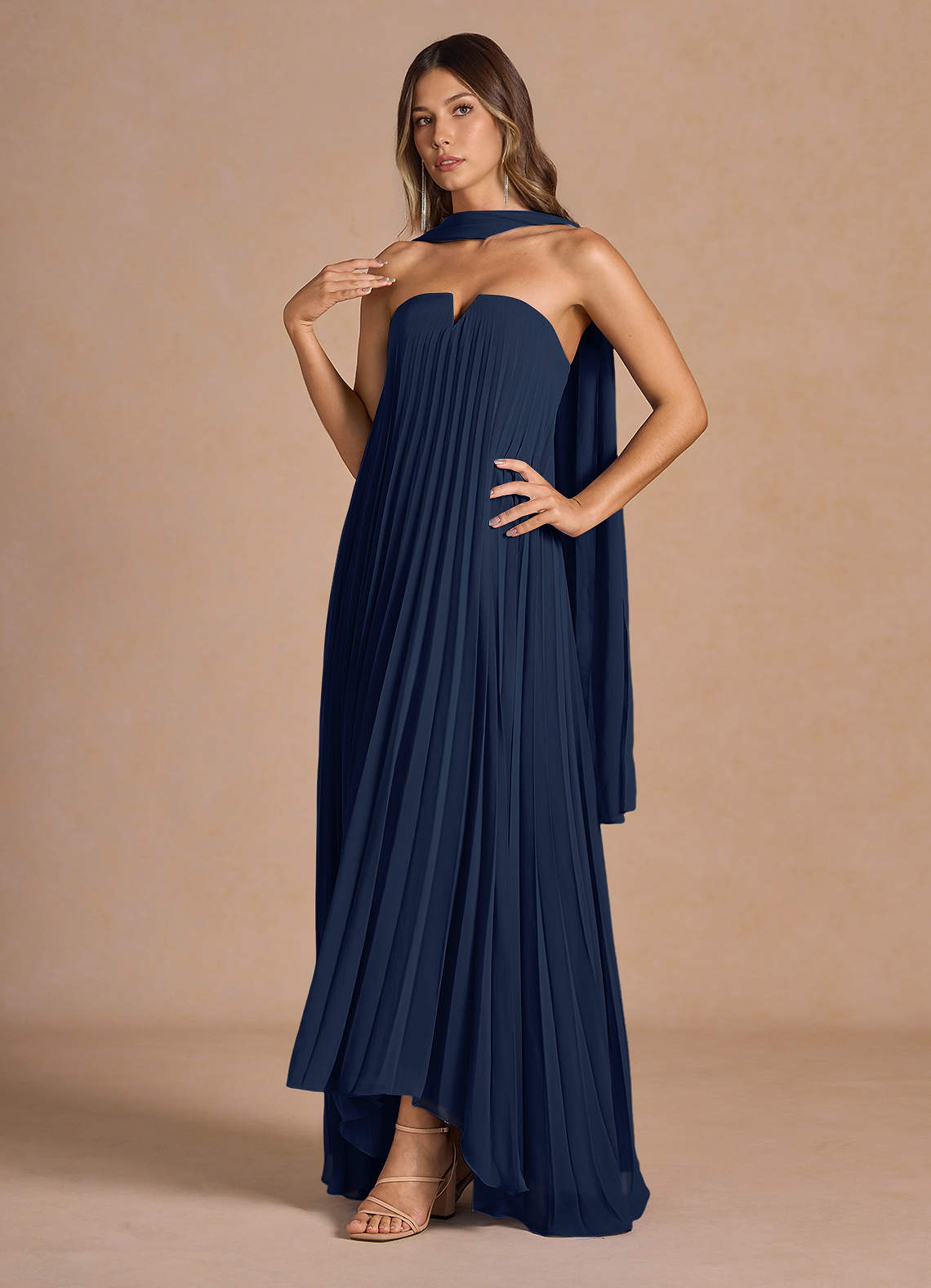 open lace back dress Tea-Length Pleated A-Line Party Dress with Cape PromGirl