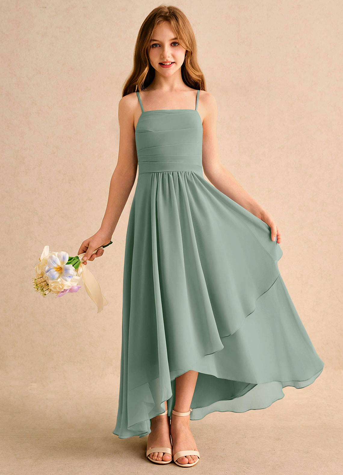 pleated flower girl dresses Azazie Duckie