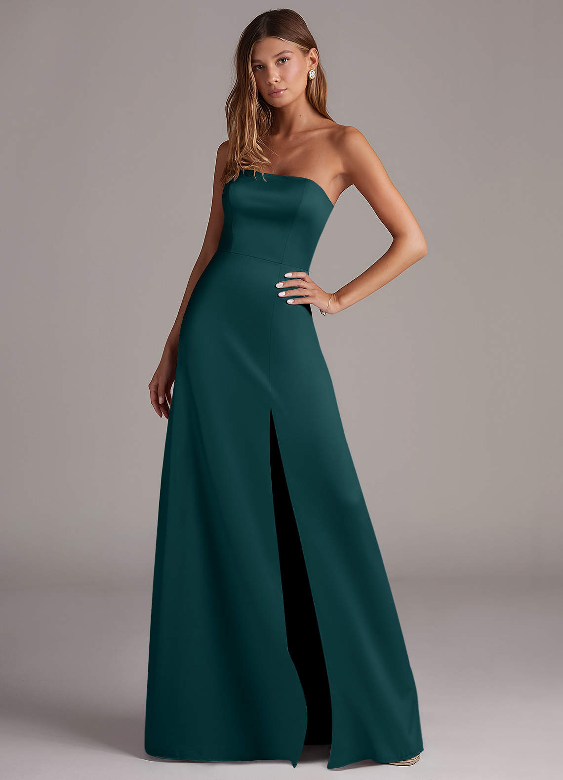 Azazie Wren Klänningar att prova hemma Klä av A-Linje i Stretch Satin Axelbandslös Svart Konvertibel image2