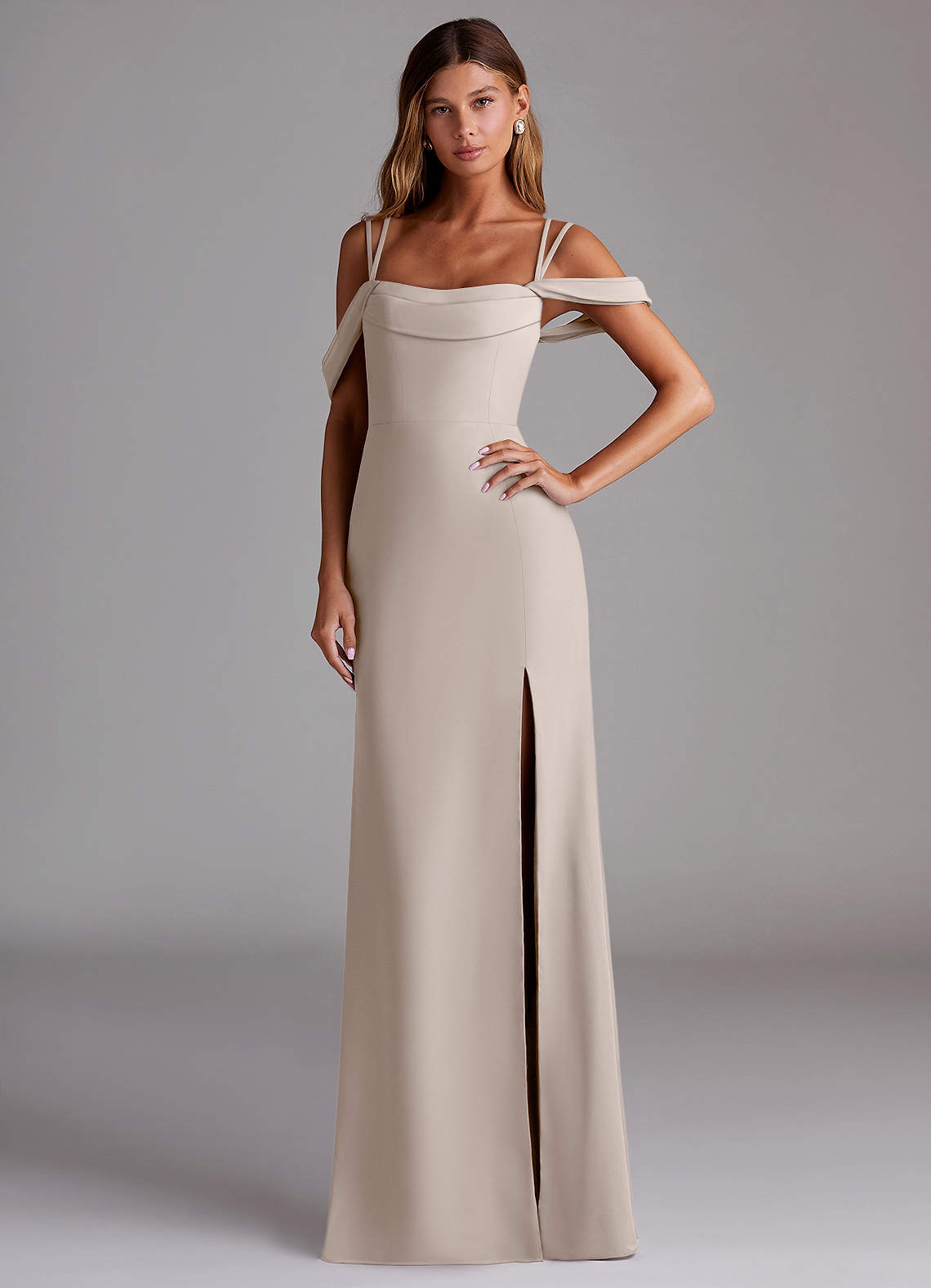 Azazie Callan Brautjungfernkleider Wandelbar Meerjungfrau-Linie Plissee Chiffon Kleid Frost image1