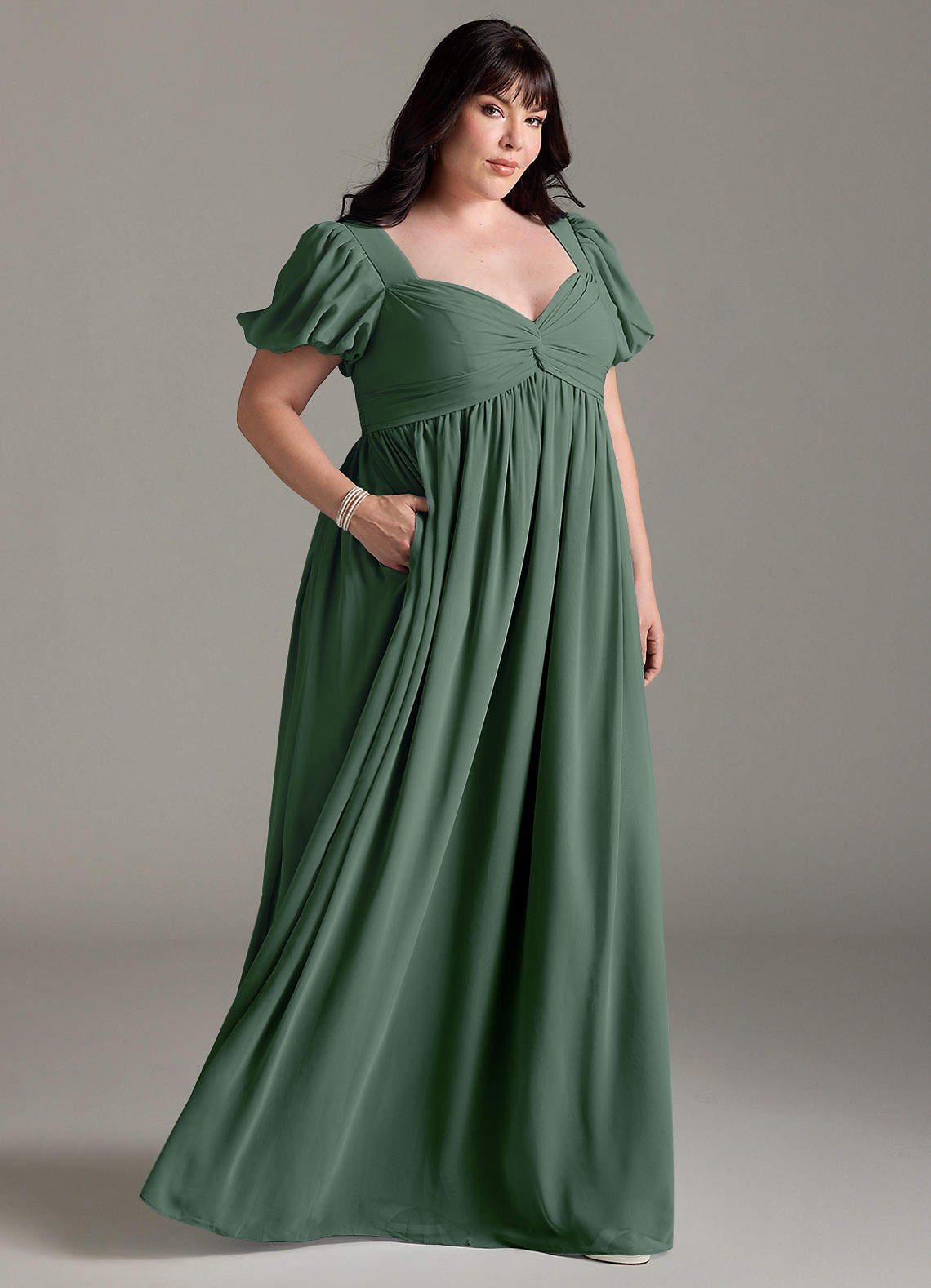 Azazie Madisynn Vestidos de dama de honra para maternidade Vestir Arco Comprimento do chão Chiffon image6
