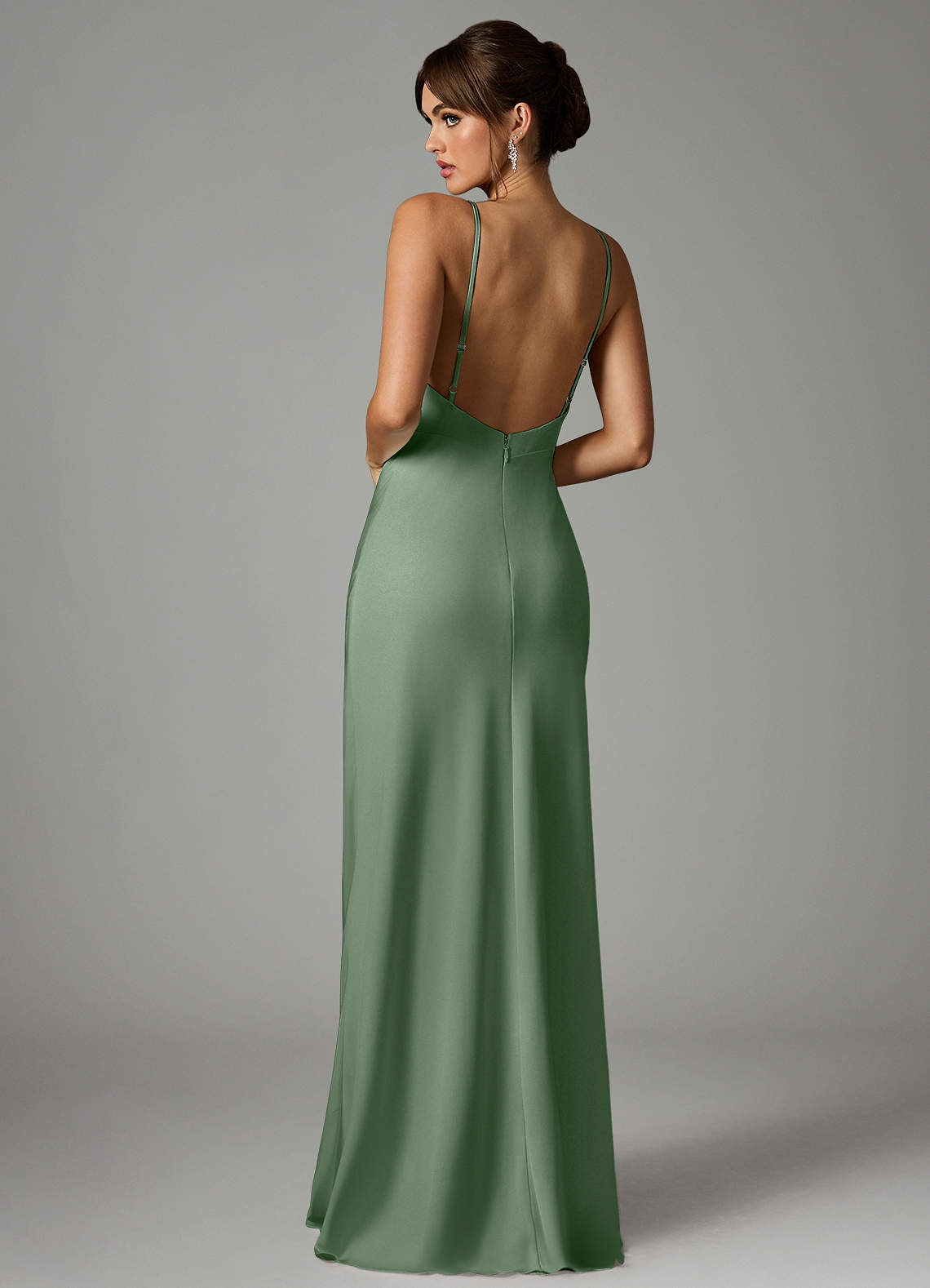 Azazie Stefania Abiti da Damigella Abito A-Line in Raso Elasticizzato Matcha image1