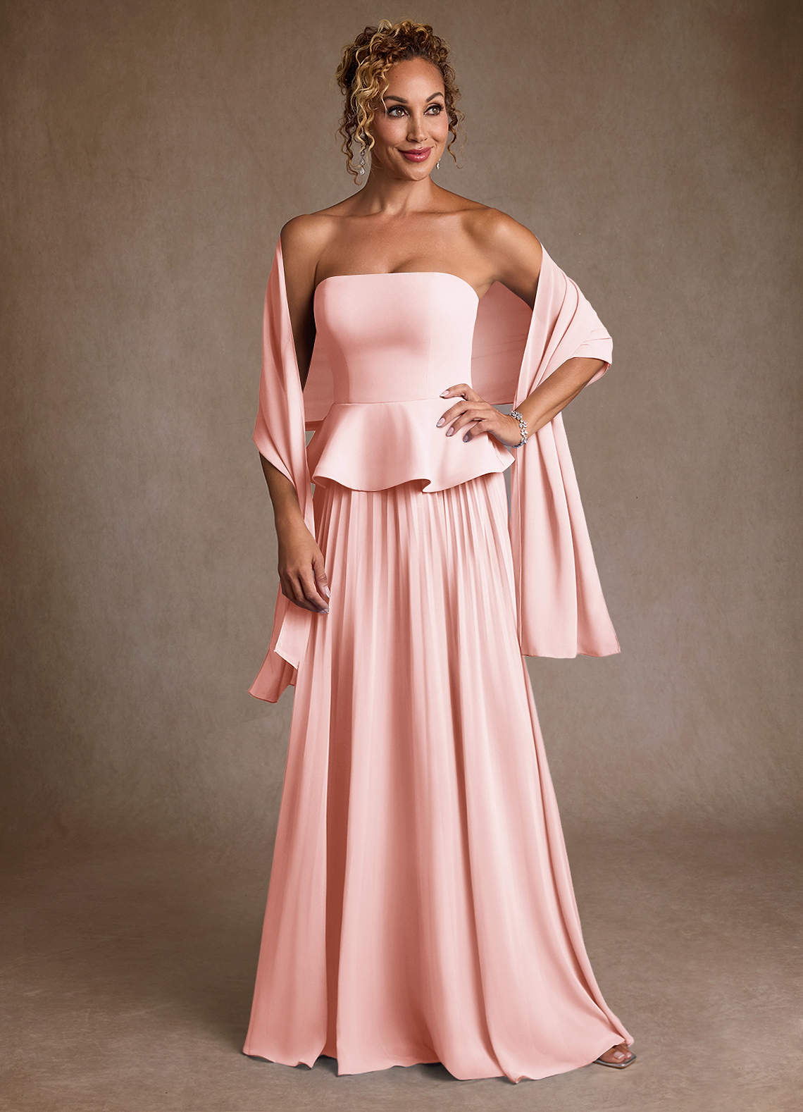 pink pleated chiffon dress Azazie Josabeth