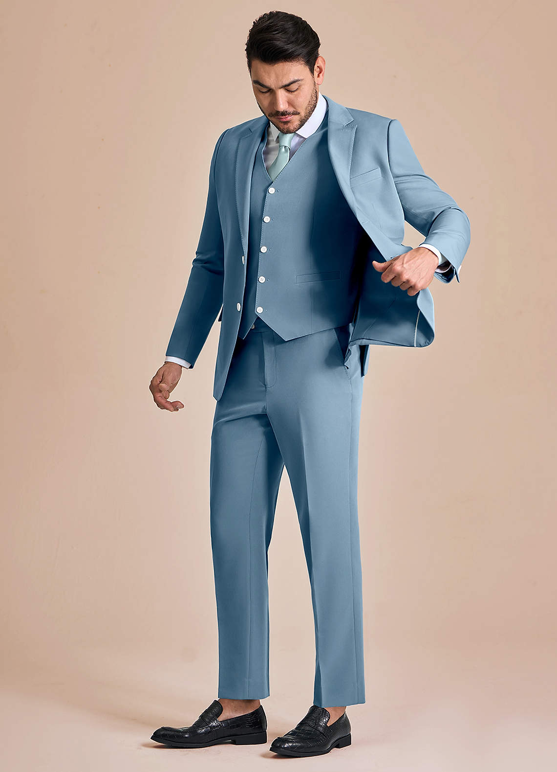 front James Light Blue Structured Stretch 3-piece suit