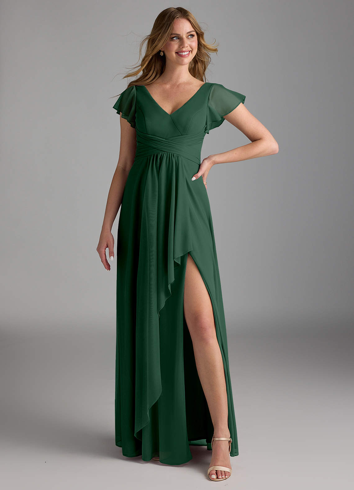 Azazie Omari Bridesmaid Dresses Dark Green A-Line Mesh Dress image1
