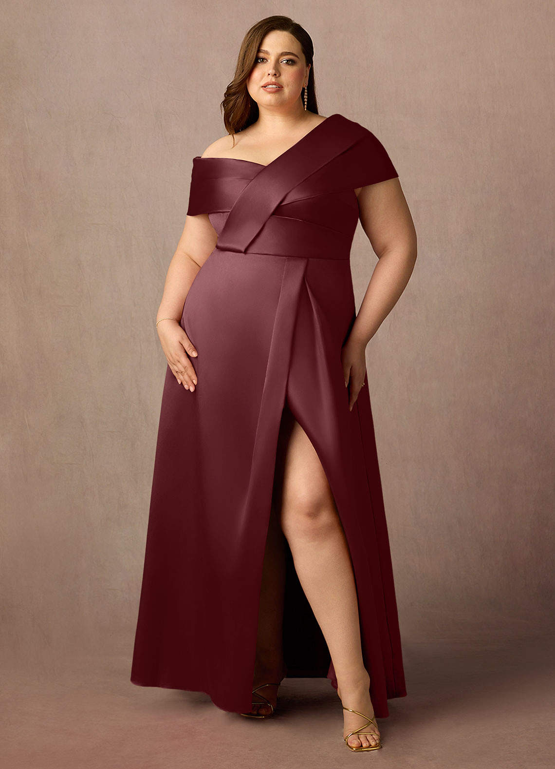 Azazie Marissa Cabernet A-Line Pleated Mikado Dress | Azazie