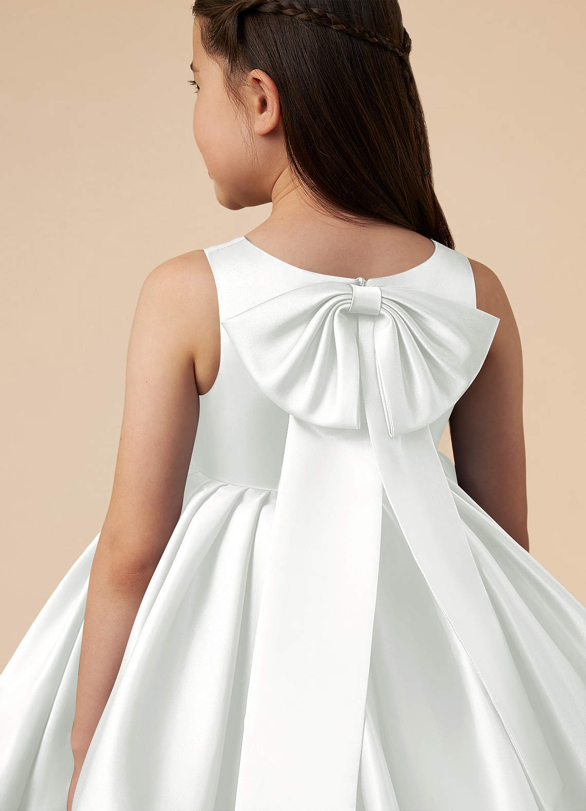 Azazie Bo Peep Flower Girl Dresses Ivory A-Line Bow Matte Satin Dress image4