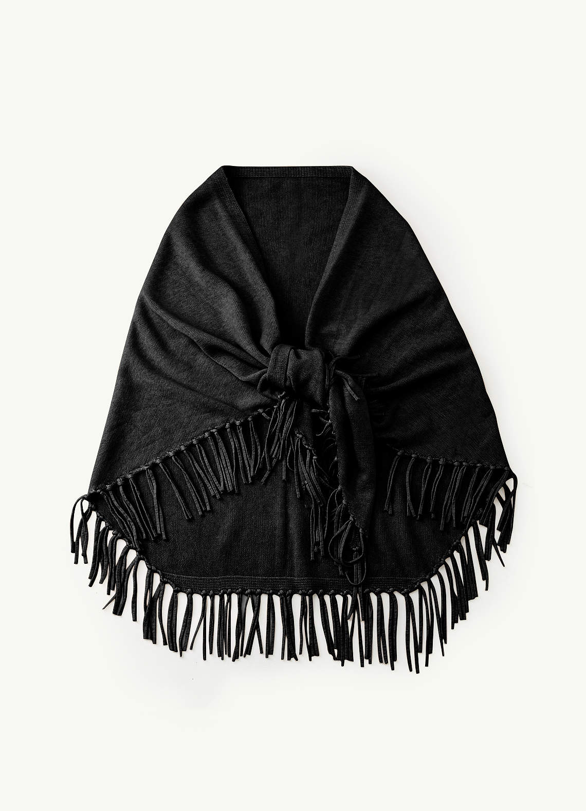 front Multiway Brushed Knit Fringe Shawl
