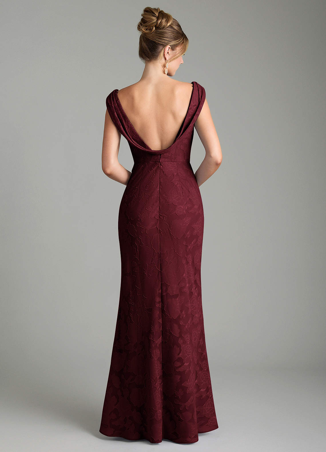 Azazie Kieryn Bridesmaid Dresses Cabernet Mermaid Pleated Floral Burnout Dress image6