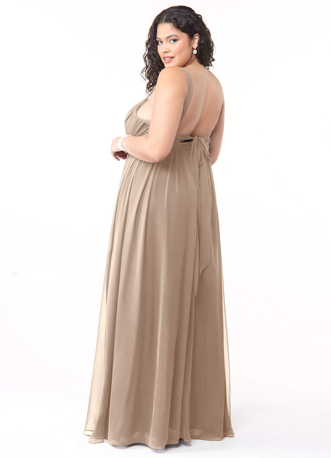 Azazie Aziza Taupe Chiffon Bridesmaid Dresses | Azazie