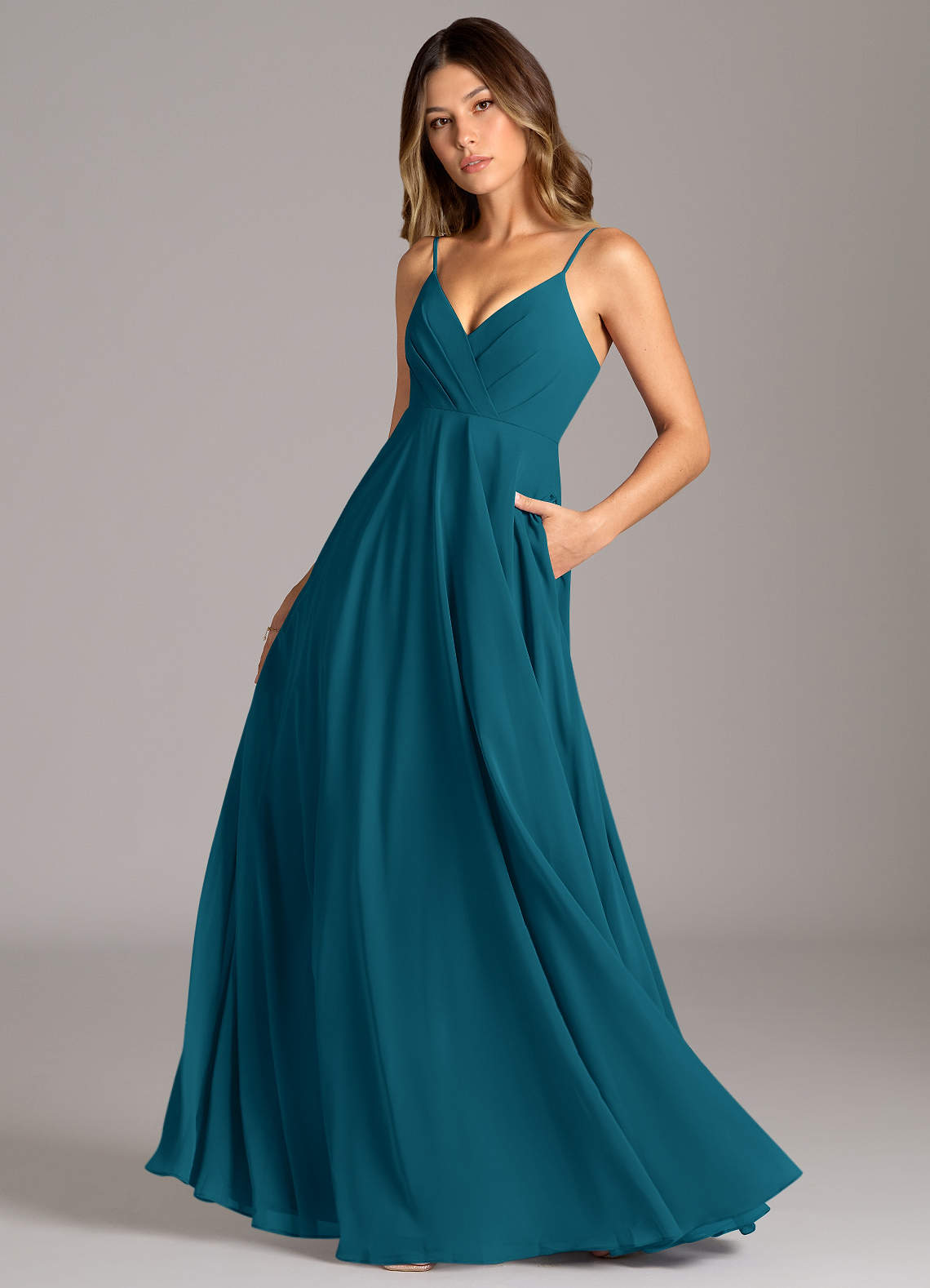 Azazie Amani Bridesmaid Dresses Ink Blue A-Line Pleated Chiffon Dress image1
