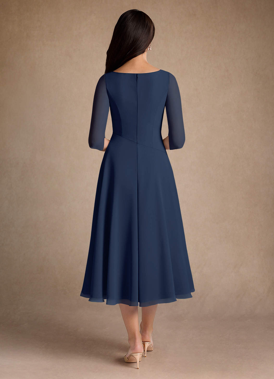 Azazie Durant vestidos de madre de la novia Vestido de Azul Marino Oscuro de Gasa de Corte en A con Plisado image2