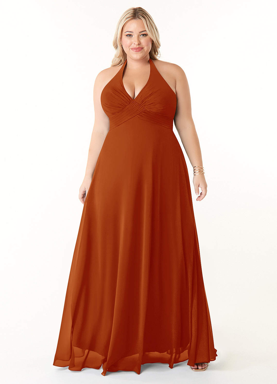 Azazie Tessie Bridesmaid Dresses Paprika A-Line V-Neck Pleated Chiffon Dress image1