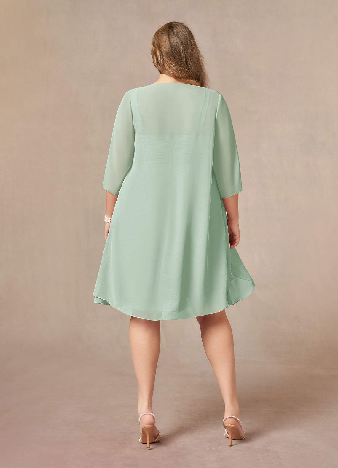 Azazie Olivia Mother of the Bride Dresses Agave A-Line Square Neckline Pleated Chiffon Dress image7