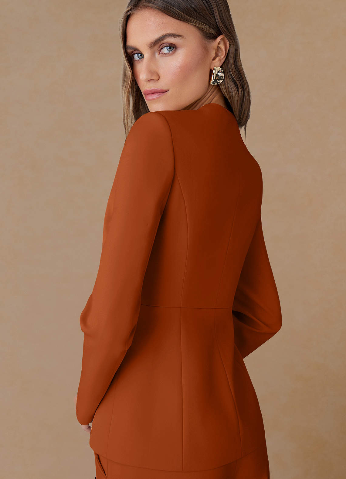 front Elara Burnt Orange Refined Weave Tailored Blazer