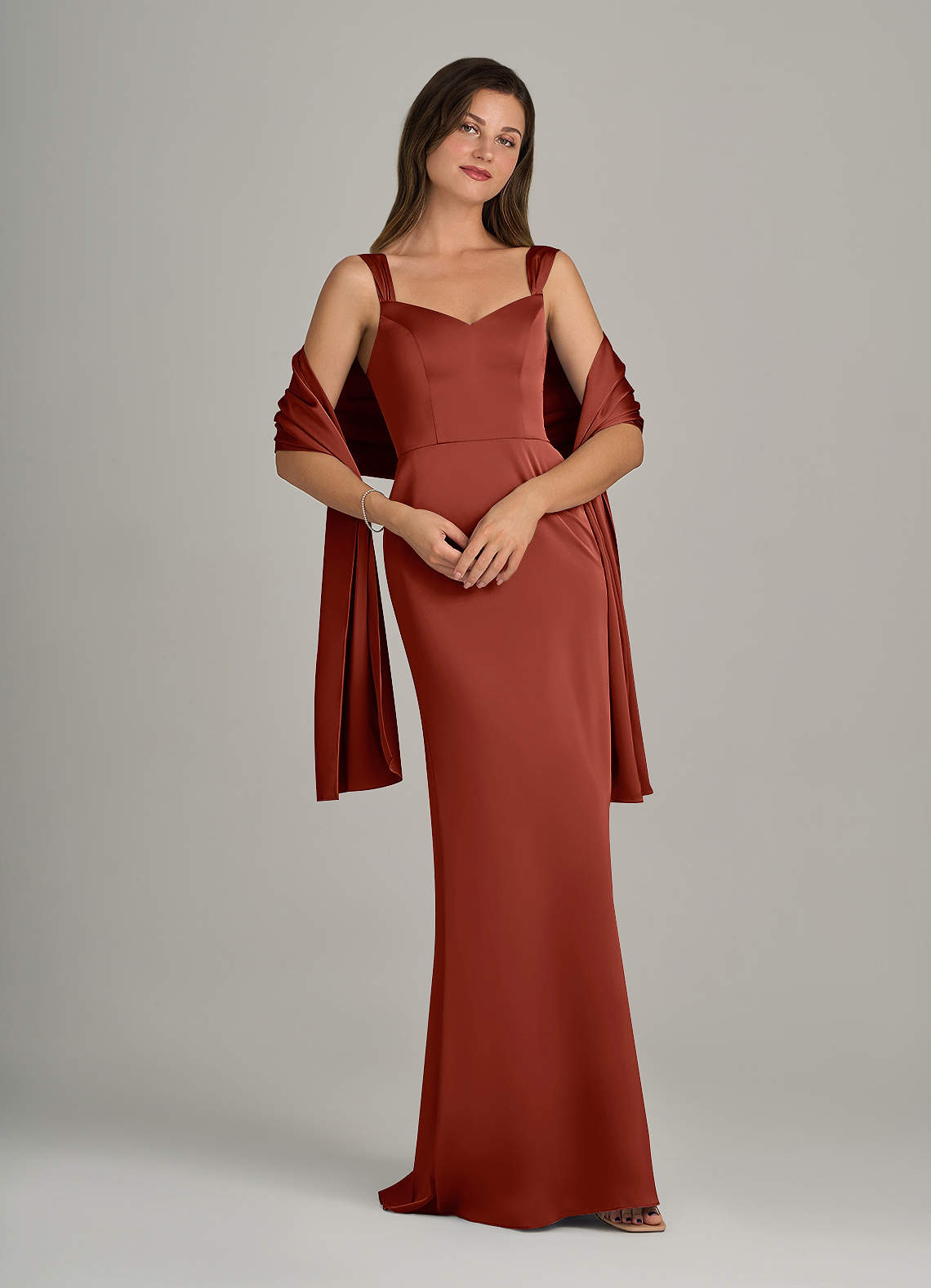 front Azazie Matching Color Ireland Stretch Satin Shawl