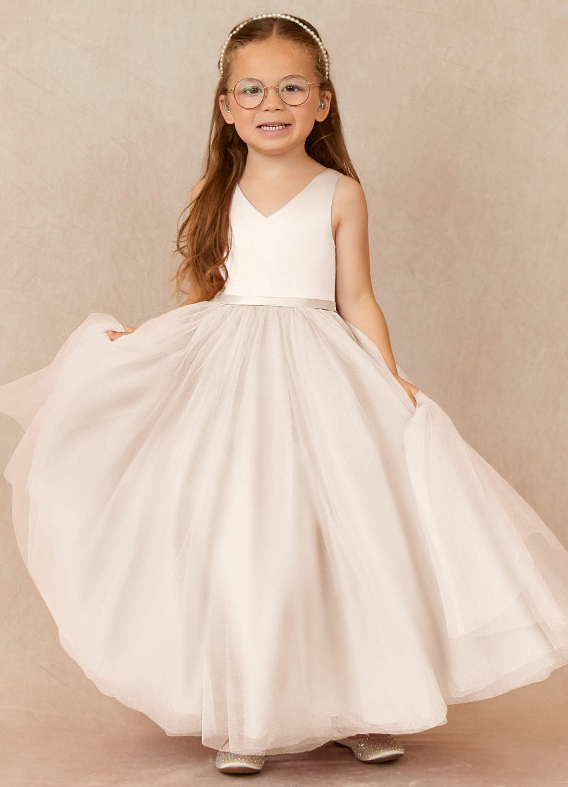 Azazie Marybell Flower Girl Dresses White Alabaster A-Line Bow Tulle Dress image1