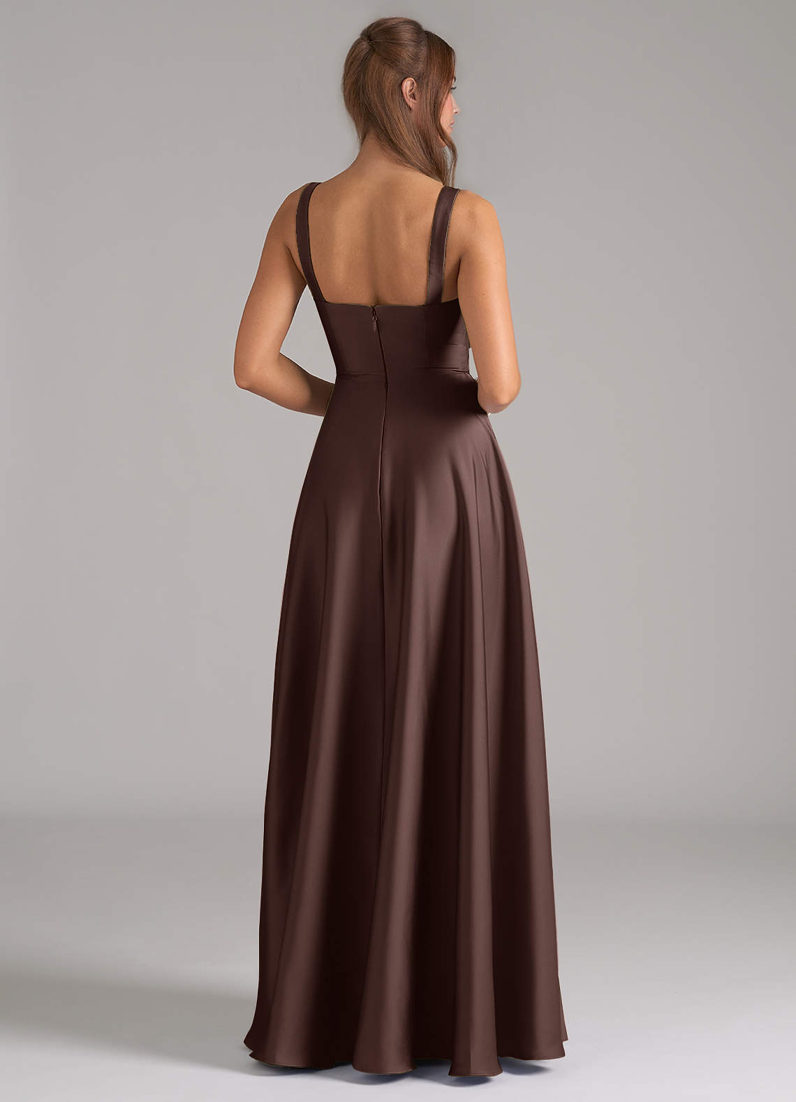 Azazie Shaude Bridesmaid Dresses Ganache A-Line Pleated Stretch Satin Dress image6