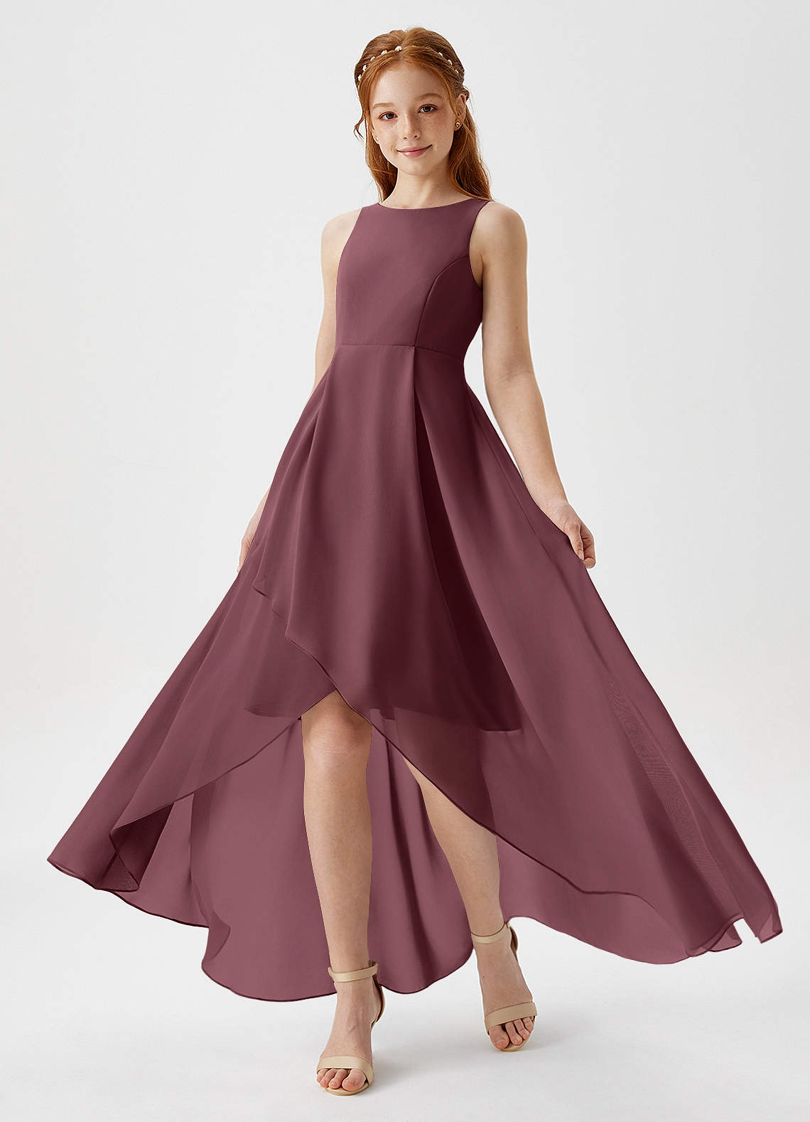 Azazie Lizette Junior Sangria A-Line Pleated Chiffon Dress image1