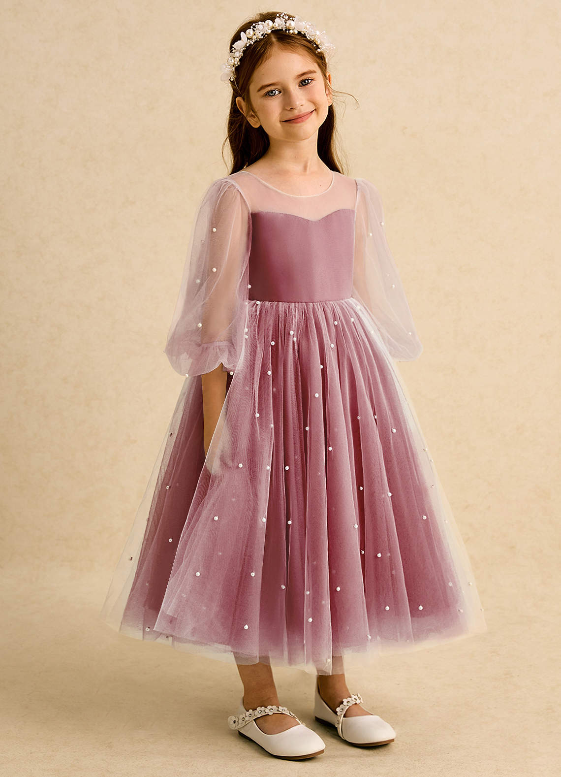 Azazie Trudy Sukienki dla dziewczynek sypiących kwiaty Suknia balowa Dekolt w kształcie serca Tiul Długość herbaty Sukienka image1