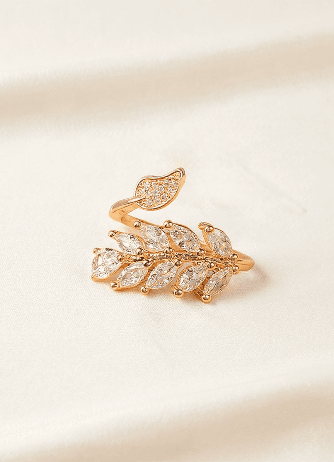 front Zircon Leaf Ring