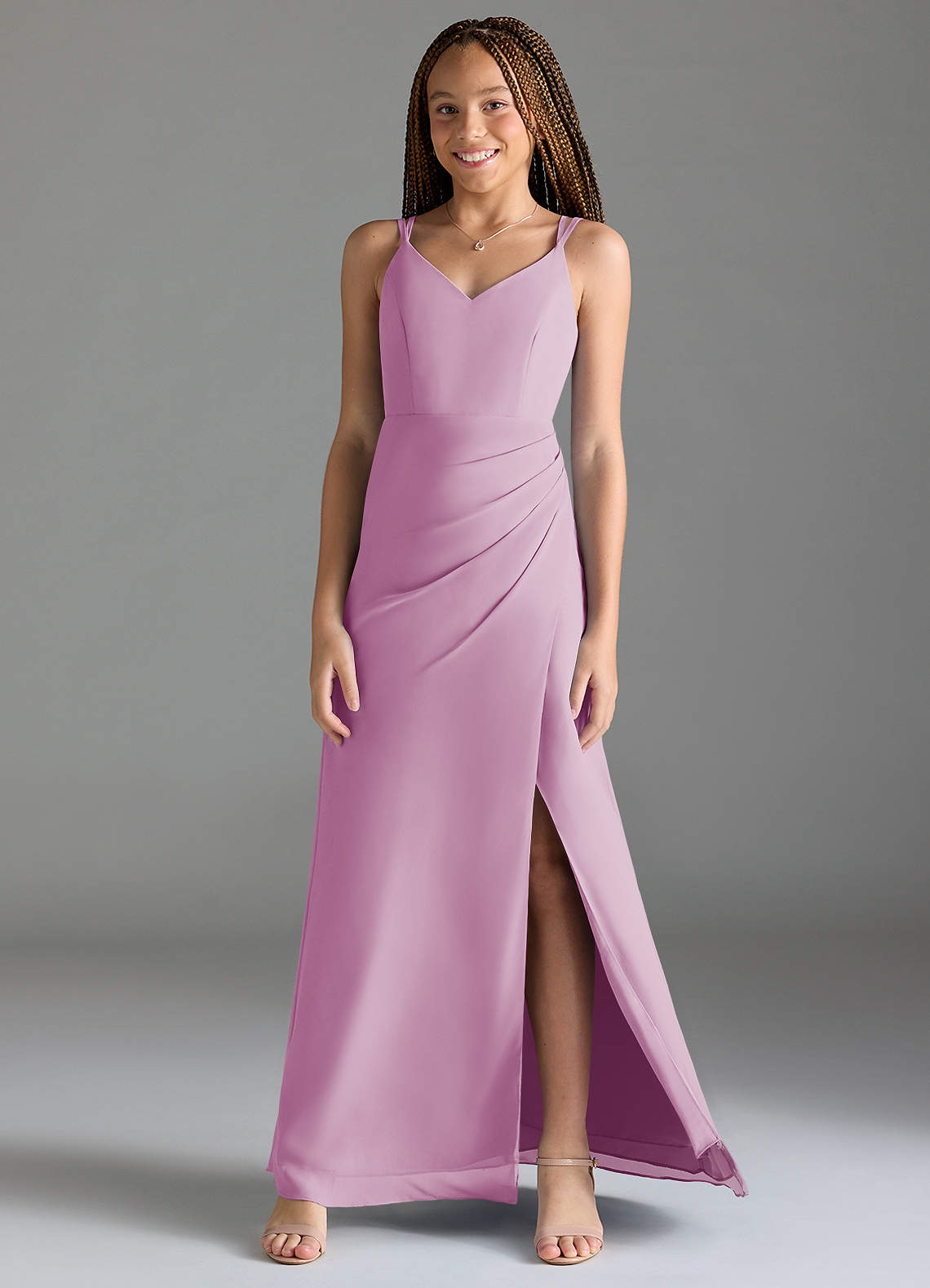 Azazie Leo Junior Candy Pink Mermaid Pleated Chiffon Dress image1