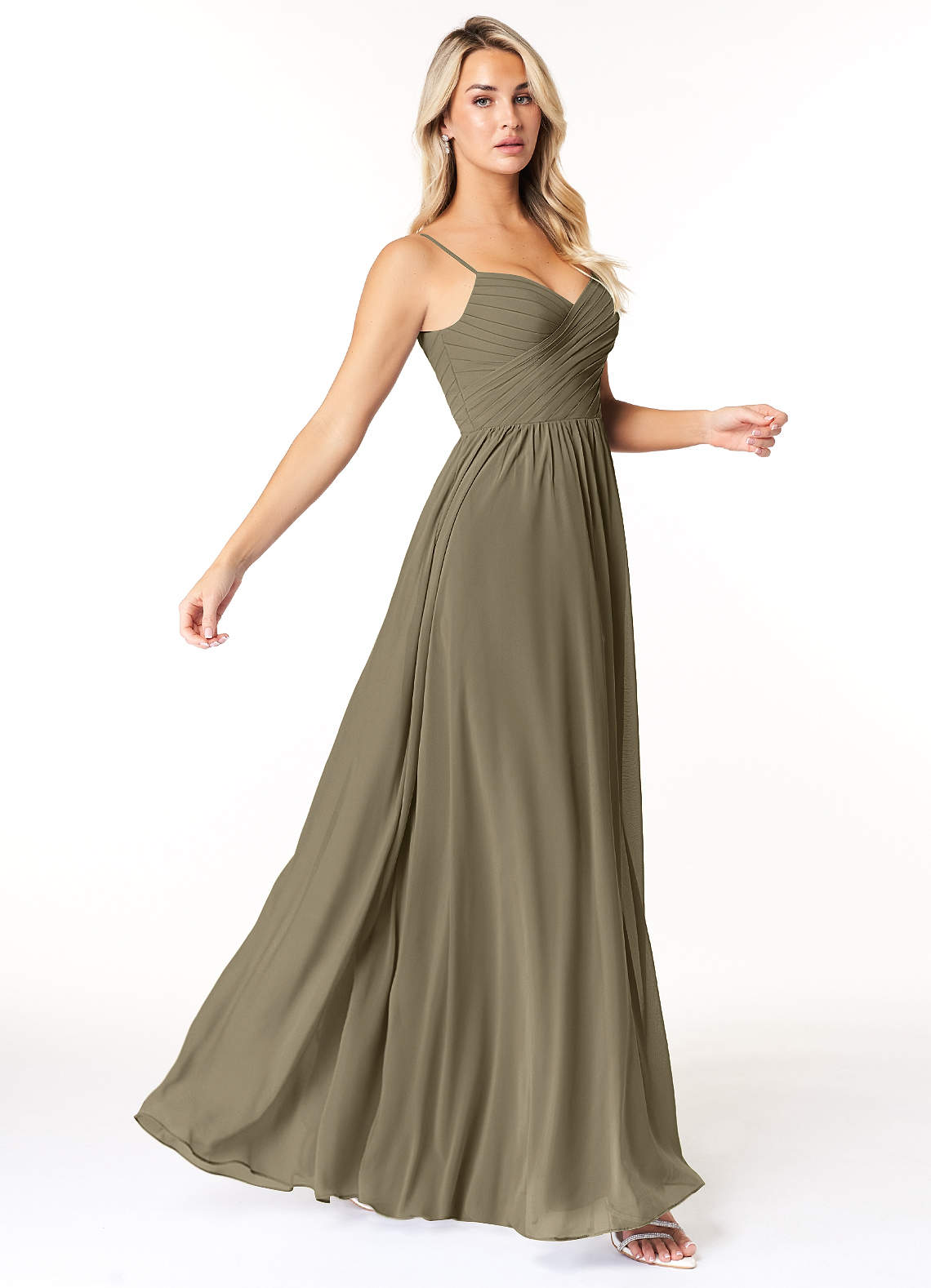 Azazie Lisbon Abiti da Damigella Abito A-Line in Chiffon Scollo a Cuore Willow Green image1